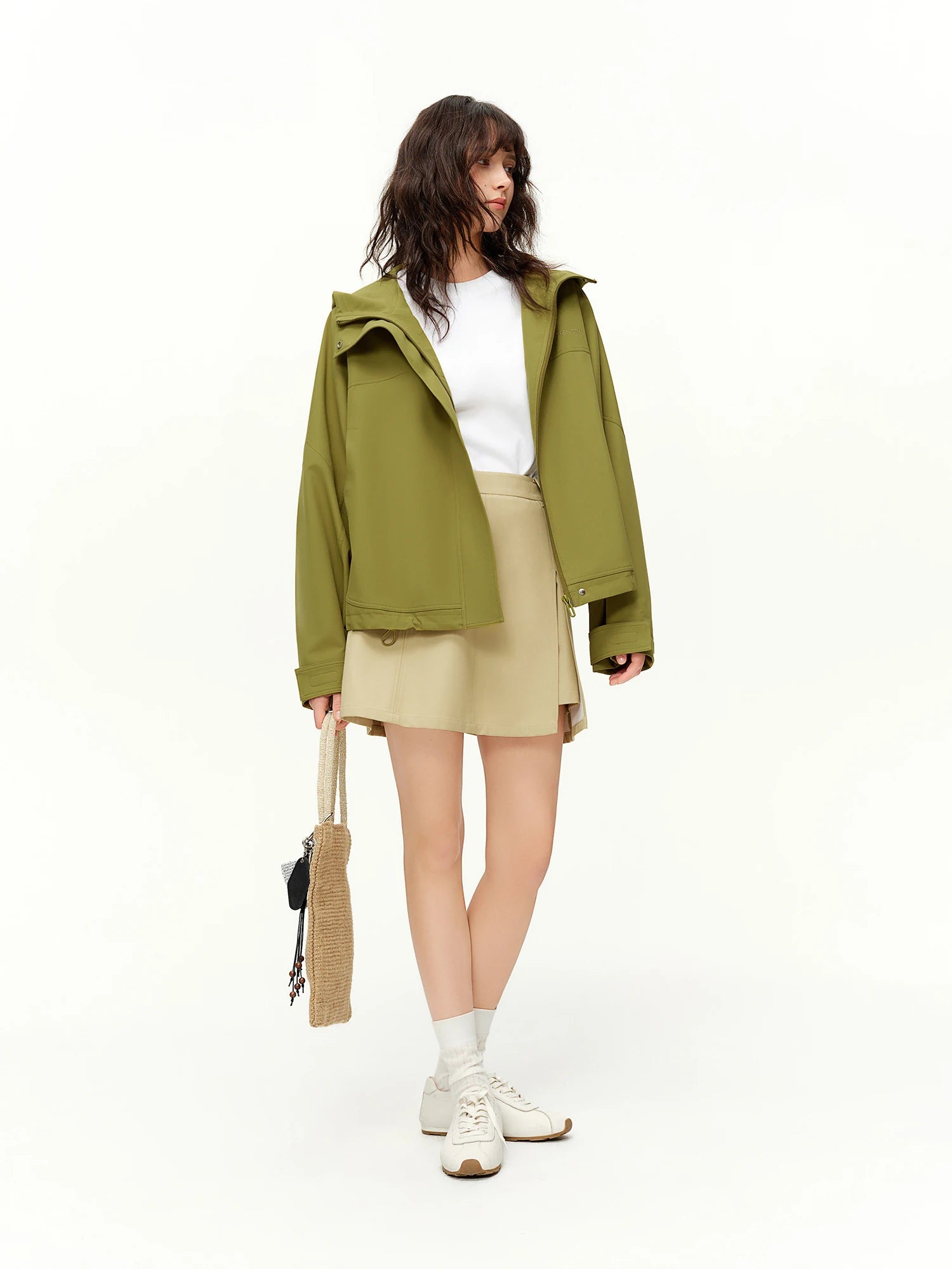 DUSHU Hooded Casual Fashion Jacket Straight Retro Sporty Short Jacket for Spring 2026 Loose Solid Simple Daily Outwear
