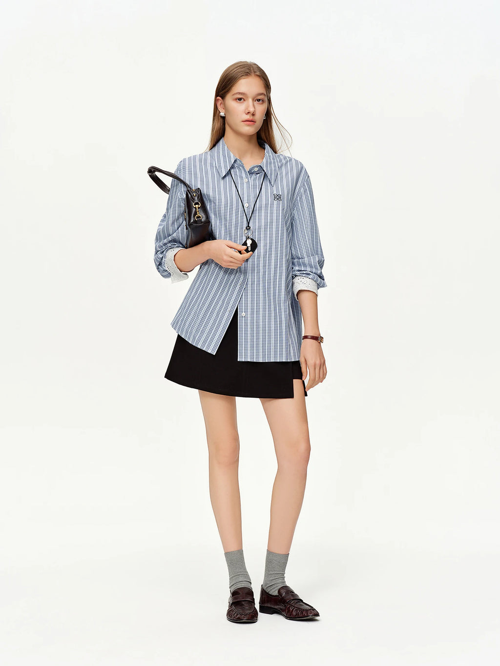 DUSHU 2025 Spring Women's Lace Trim Jacquard Striped Shirt - Tie Waist Blouse with Floral Pattern for Casual and Office Wear