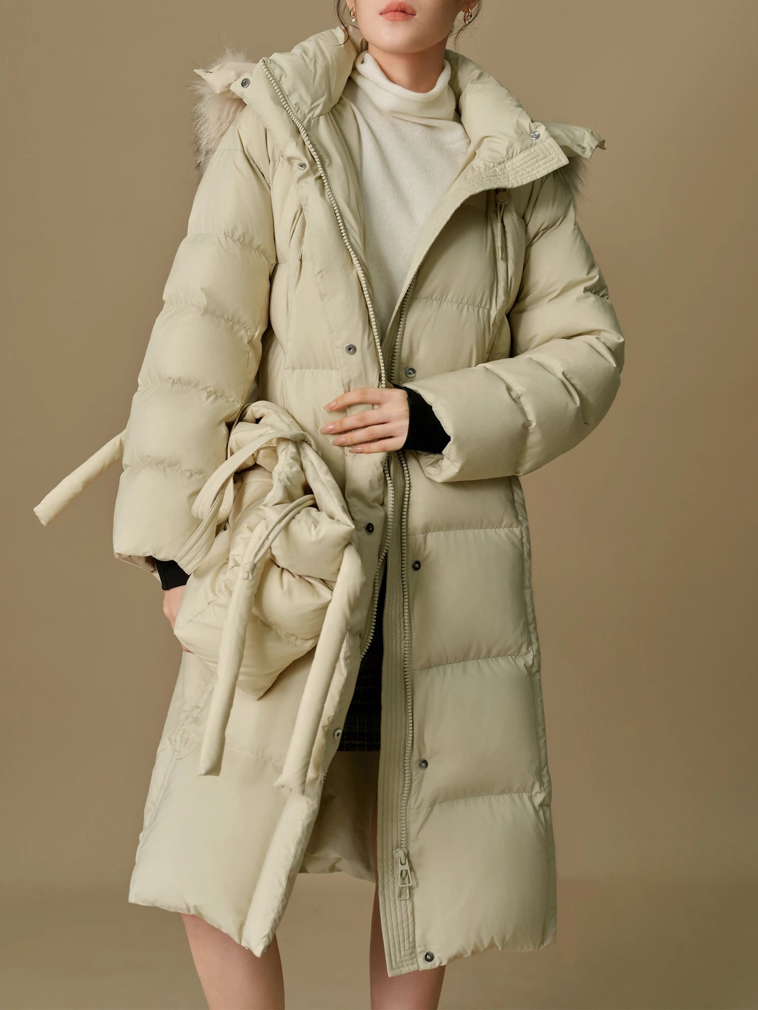 DUSHU 219.9G Filling Amount Plus Size Fur Collar Thickened Mid-length Down Jacket for Women 2024 Winter New Down Coat 24DS84045