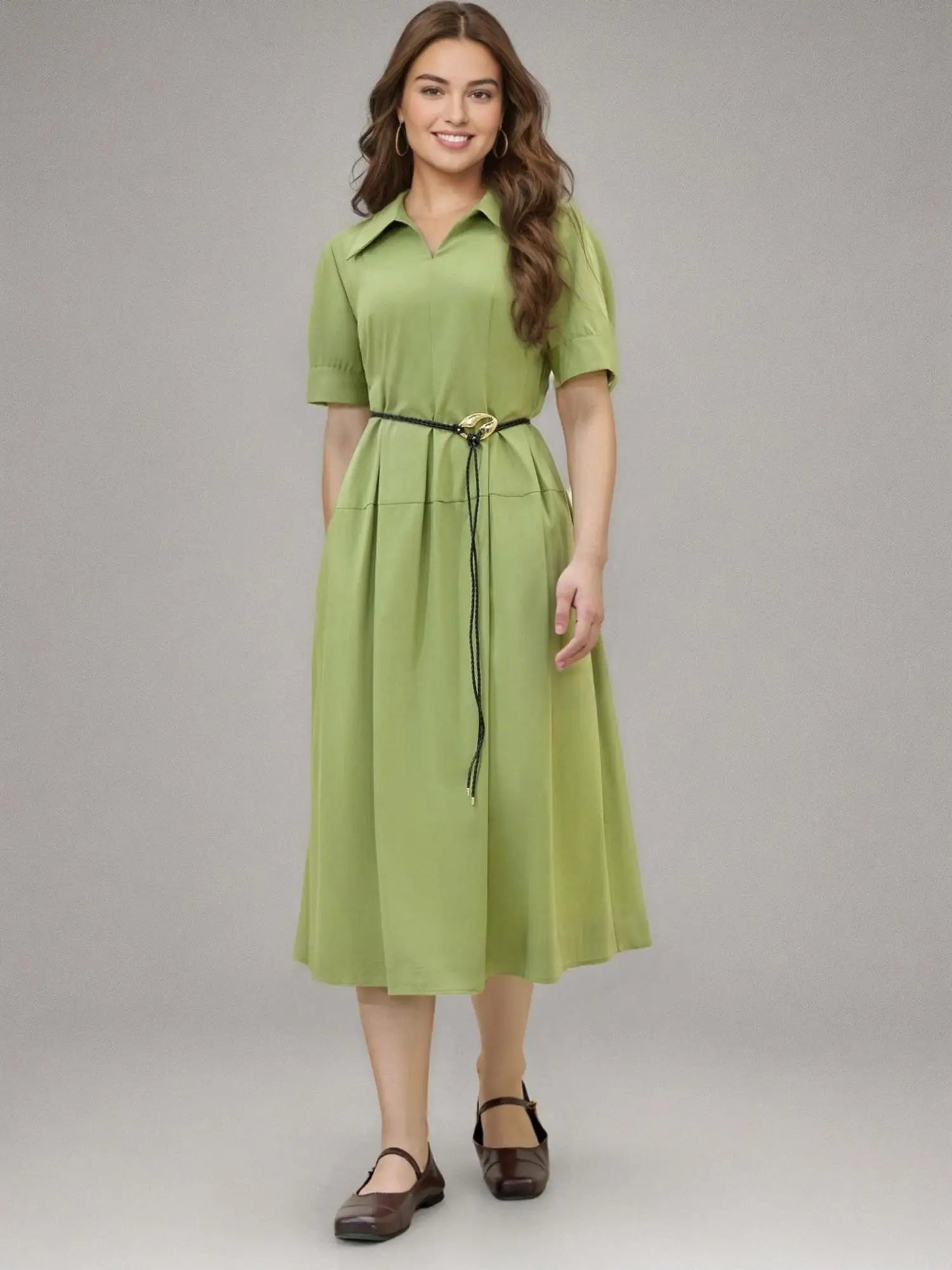 DUSHU Plus Size Relaxed Office Dress 2025 Summer Wrinkle-Free Slimming Waist Modern Elegance Workwear Casual Midi Length Dress
