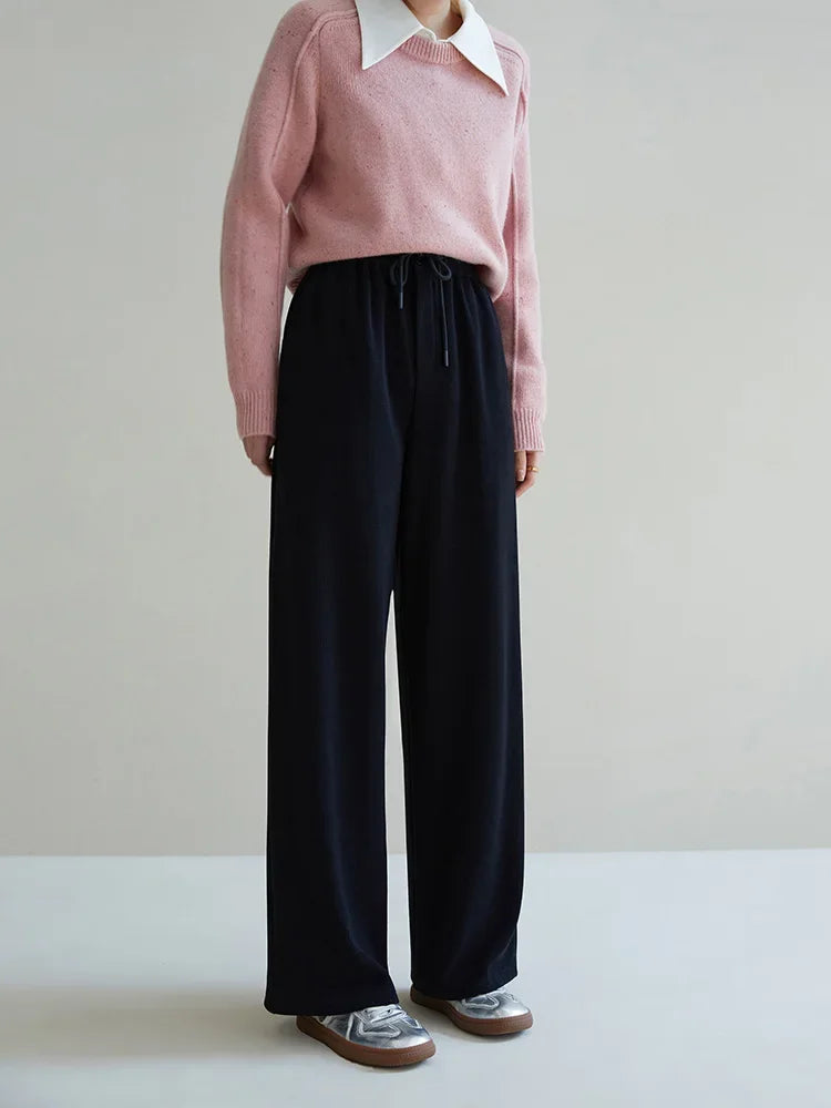 DUSHU 【Length Optional】Sports Style Leisure High-waist Loose Straight Pants for Women Winter New Versatile Long Trousers Female