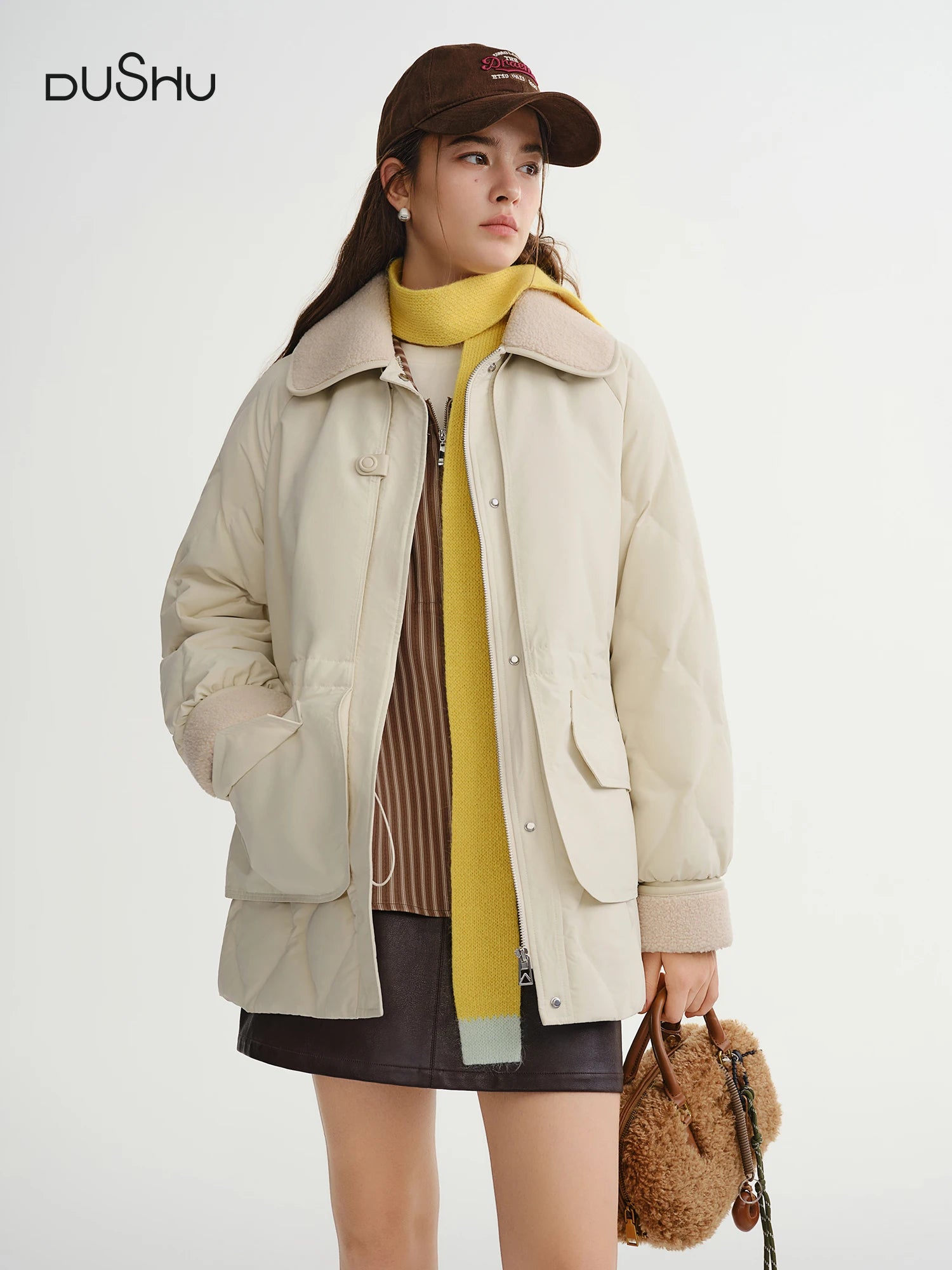 DUSHU 2025 Winter Women's Casual Waist-Defining Down Jacket - White Duck Down Filled Soft Outerwear for Everyday Comfort