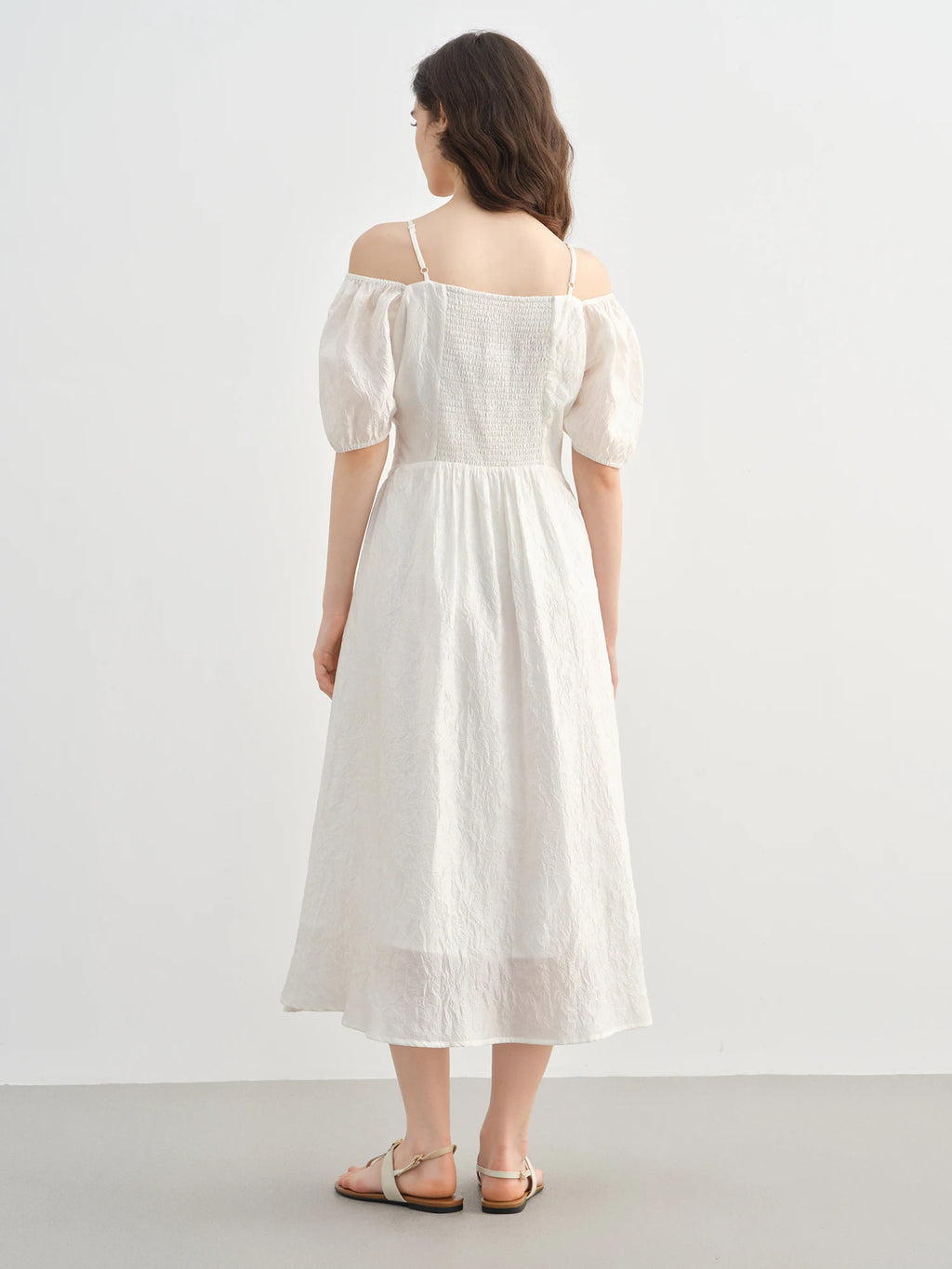 DUSHU 2025 Summer Plus-Size French-Inspired Textured Dress - Elegant Puff Sleeves & Breathable Acetate Blend 25DS82300
