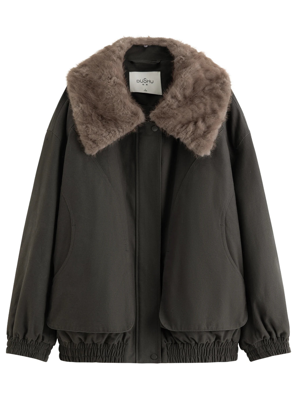 DUSHU 2025 Winter Women's Detachable Faux Fur Collar Utility Down Jacket - Warm Parka Coat with Multiple Pockets for Outdoor