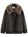DUSHU 2025 Winter Women's Detachable Faux Fur Collar Utility Down Jacket - Warm Parka Coat with Multiple Pockets for Outdoor