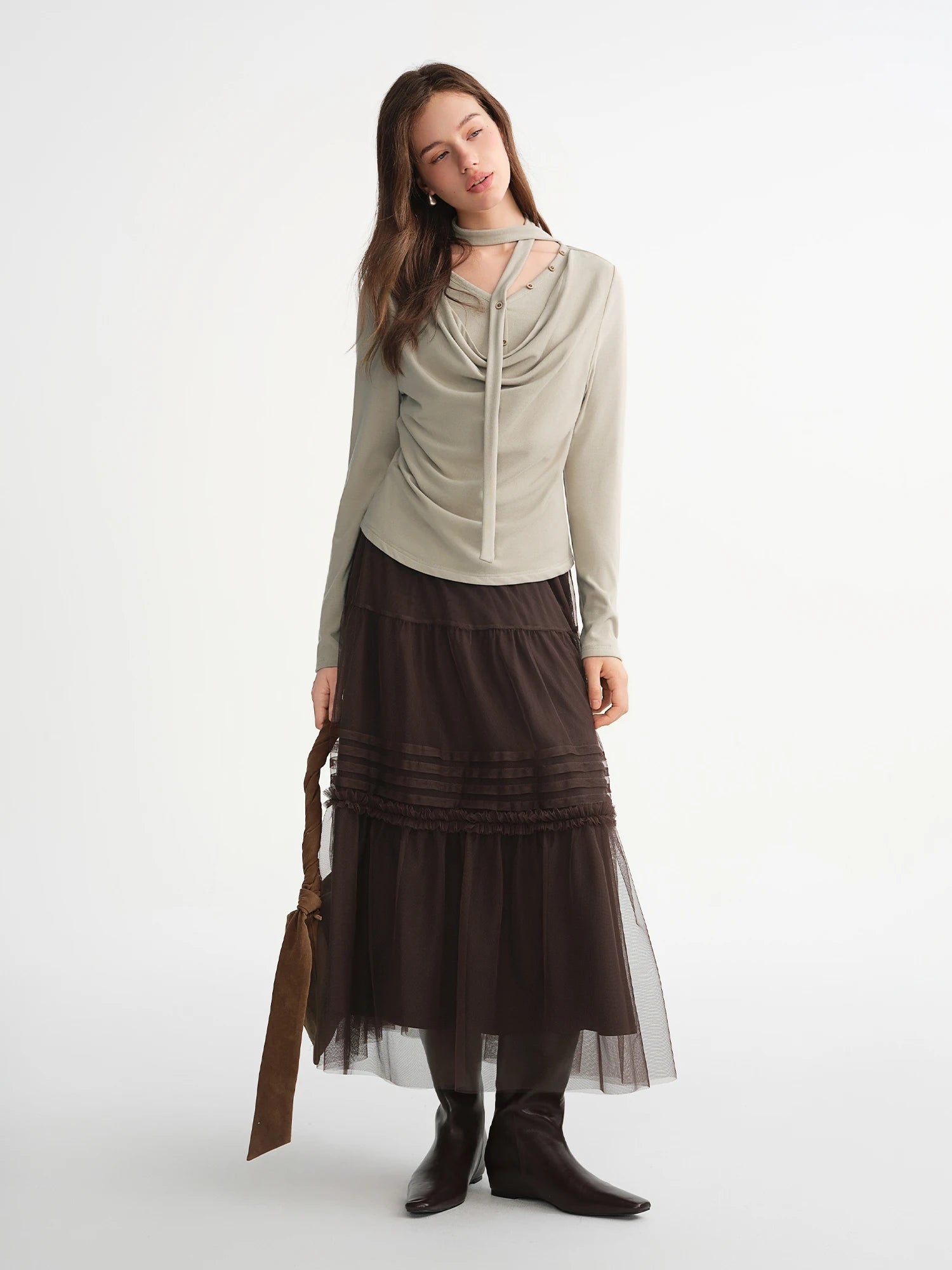 DUSHU Three-color Ruffled Mesh Skirt Women Pleated Mesh Straight Skirt Fairy Retro Gothic Cool Girls Elastic Waist Loose Fit