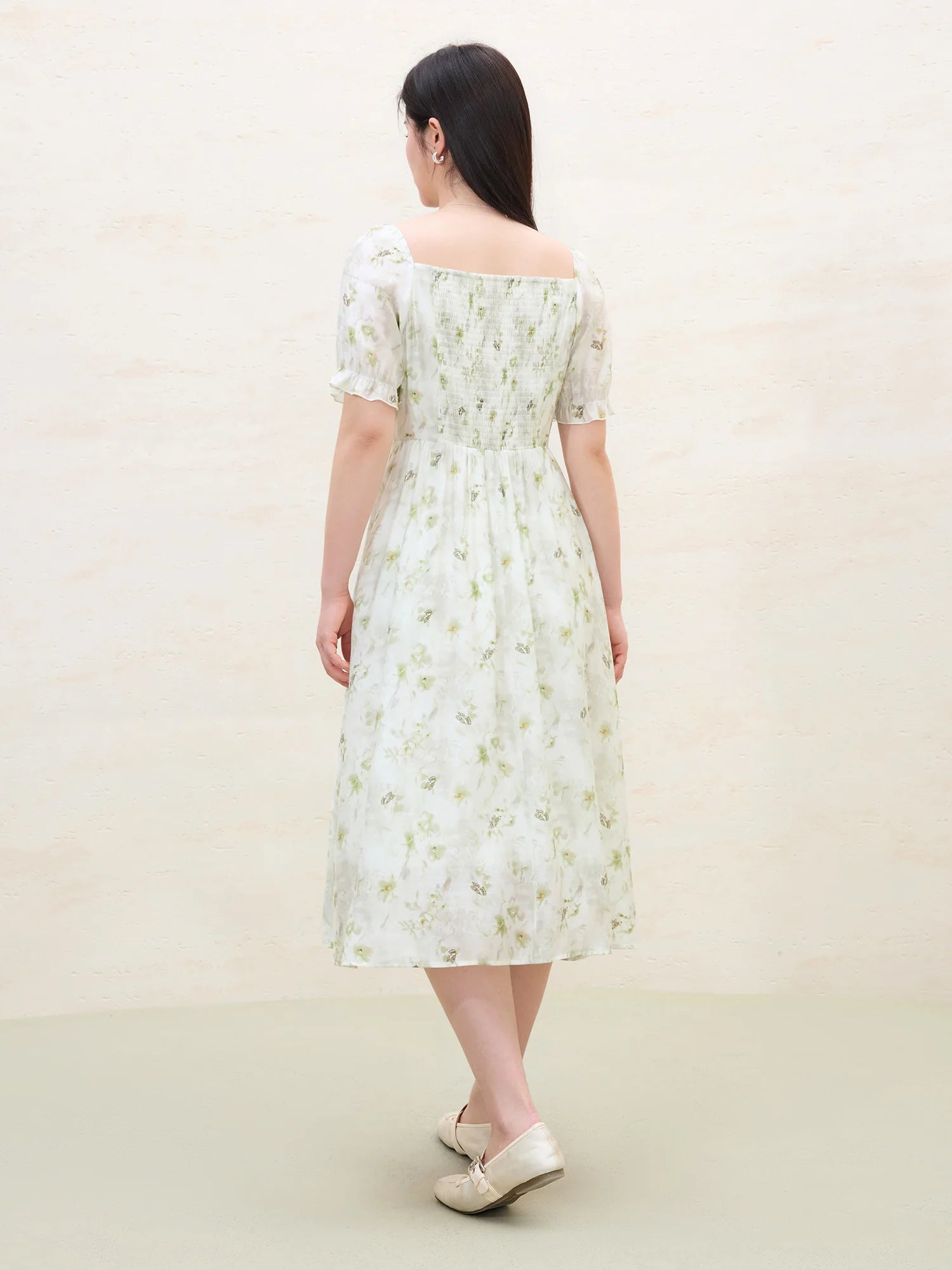 DUSHU Plus Size Floral Tiered Dress 2025 Summer French Style Square Neck Slimming Fit Waist-Defining Resort Casual Elegant Maxi