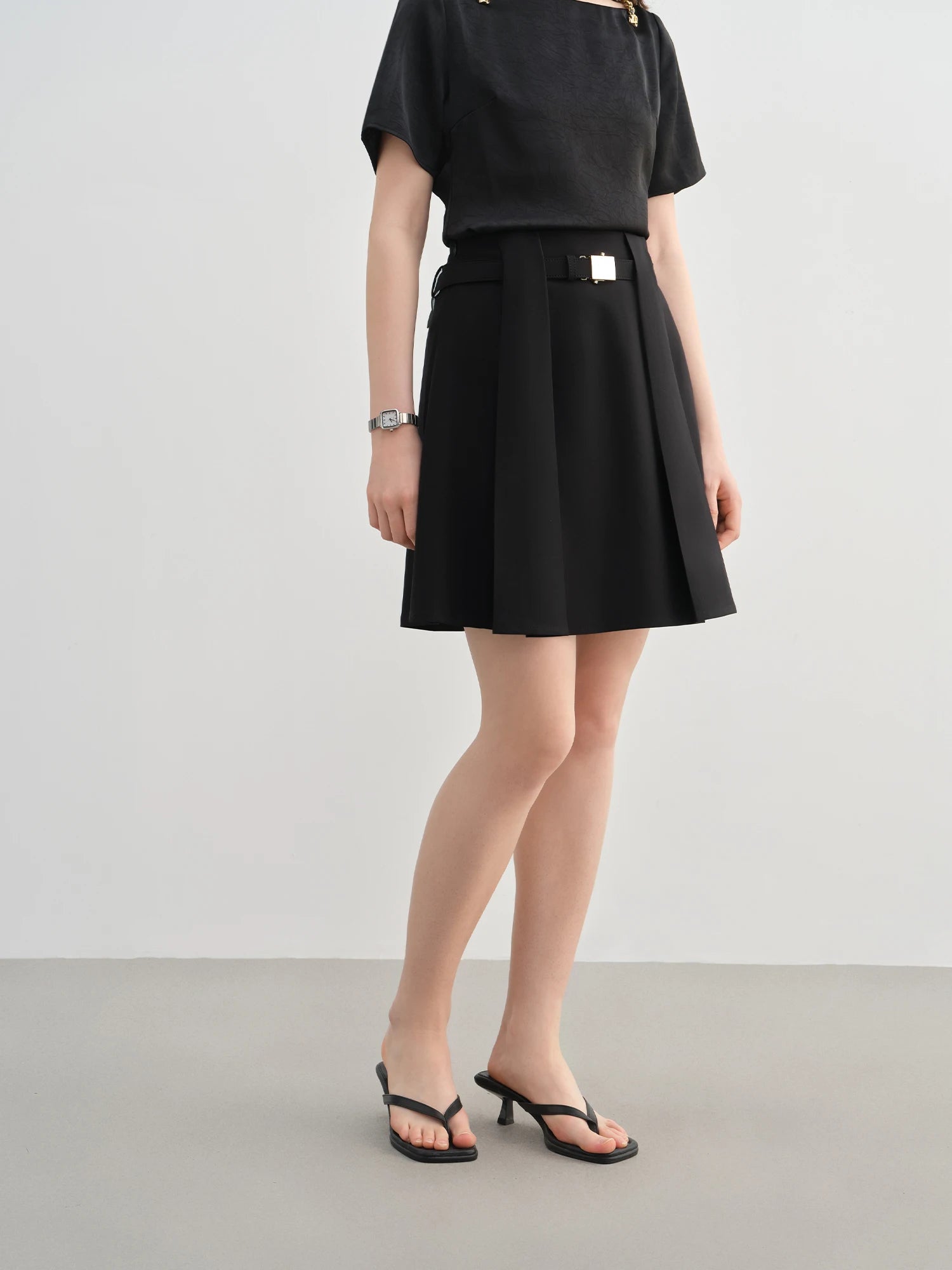 DUSHU Plus Size High Waist Pleated Casual A-line Short Skirt 2025 Summer Slightly Design Mini Skirt 25DS82349