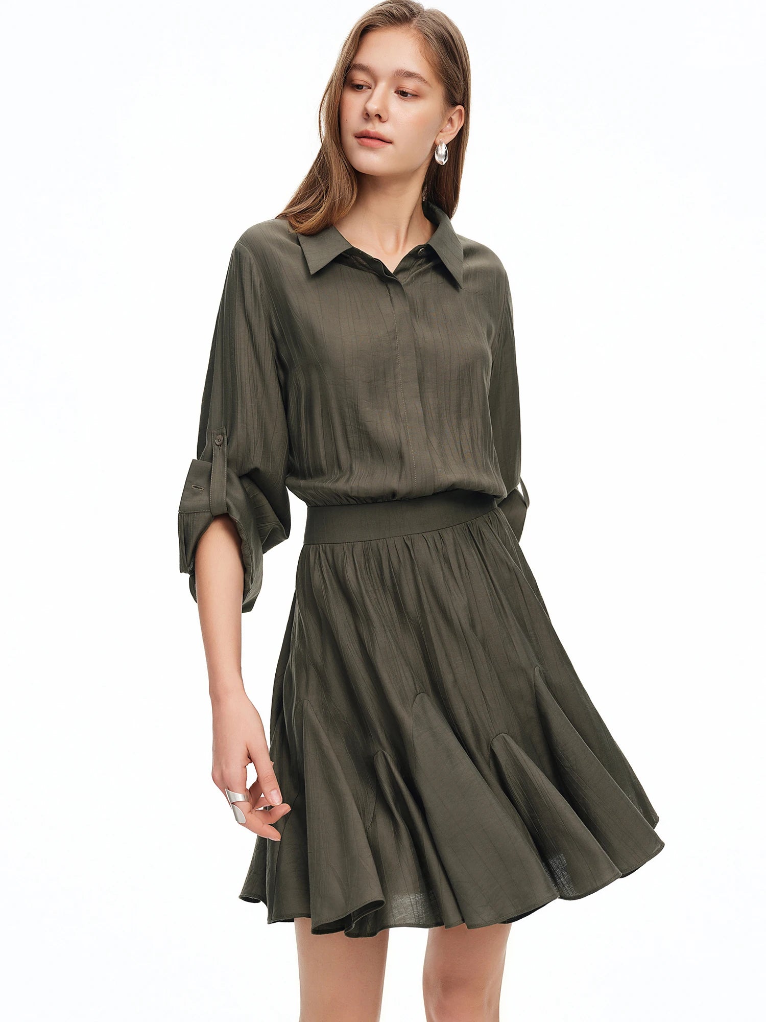 DUSHU 2026 Spring New Women's Shirt Collar Belted Midi Dress Office Chic Wrap Dress for Effortless Elegance & Minimalist Style