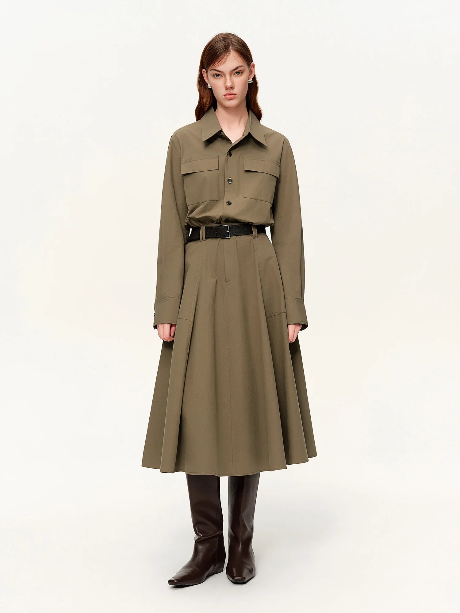 DUSHU 【Urban Rhythm】Workwear Style Faux Two Piece Shirt Dress Spring Vibes Notched Lapel Mid-Length Dress 2026 New Arrival Dress