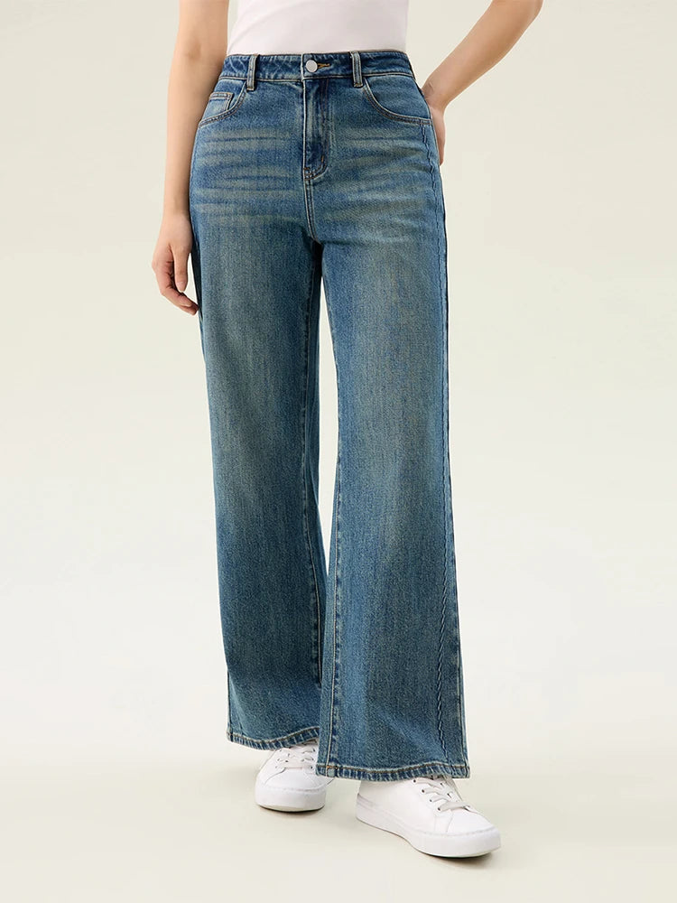 DUSHU【2 version】Women Cotton Elastic Jeans 2025 Spring Black Commuter All-Match High Waist Blue Jean 25DS81165+25DS81129