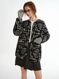 DUSHU Retro Printed Reversible Down Jacket Women Round Collar New Winter Style 2025 Warm Coat Boho Style Streetwear Commuting