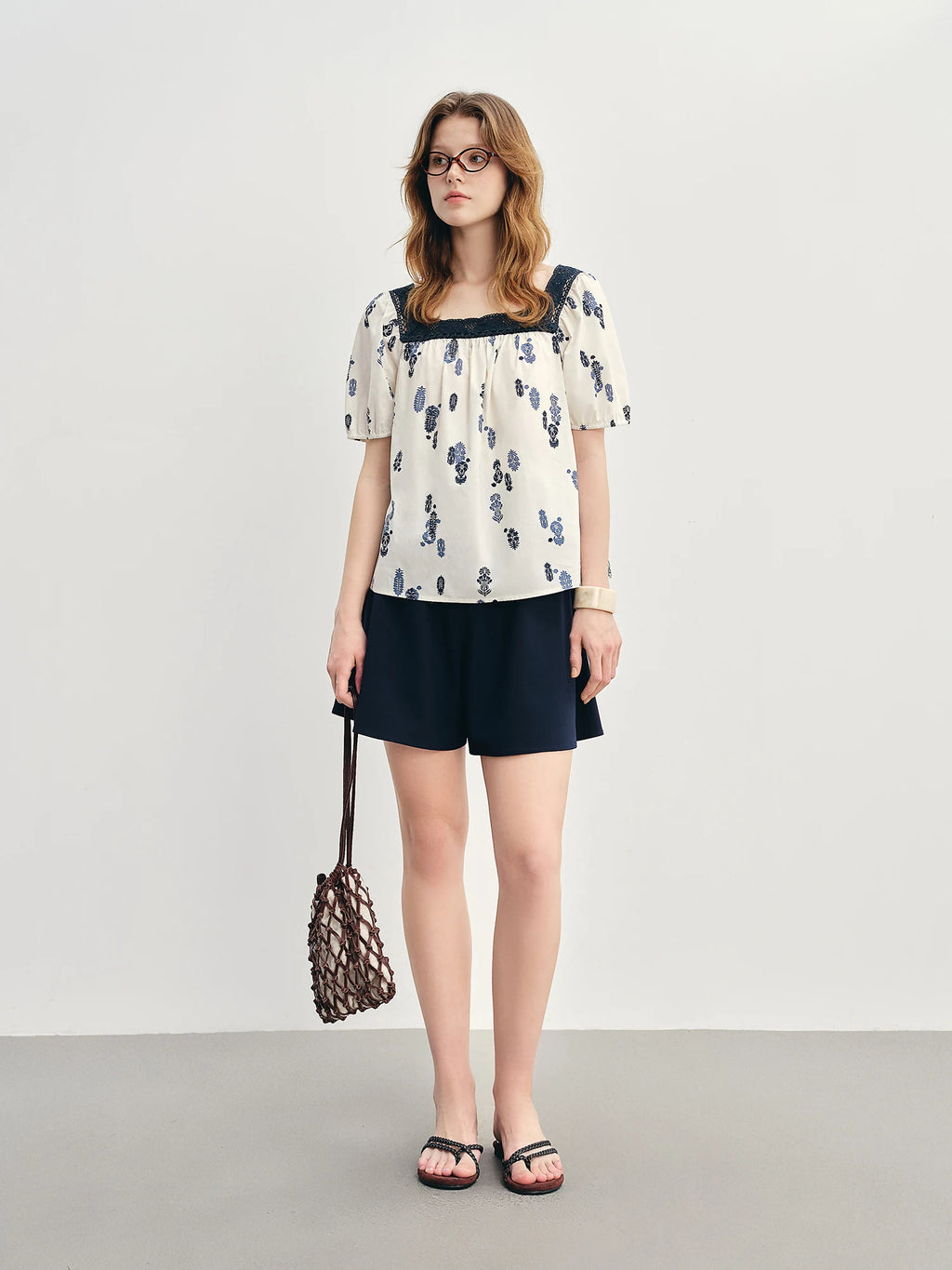 DUSHU Plus-Size Women's French Lace Square neckline Short Sleeve Blouse - 2025 Summer Collection Slimming Fit Blouse 25DS88035