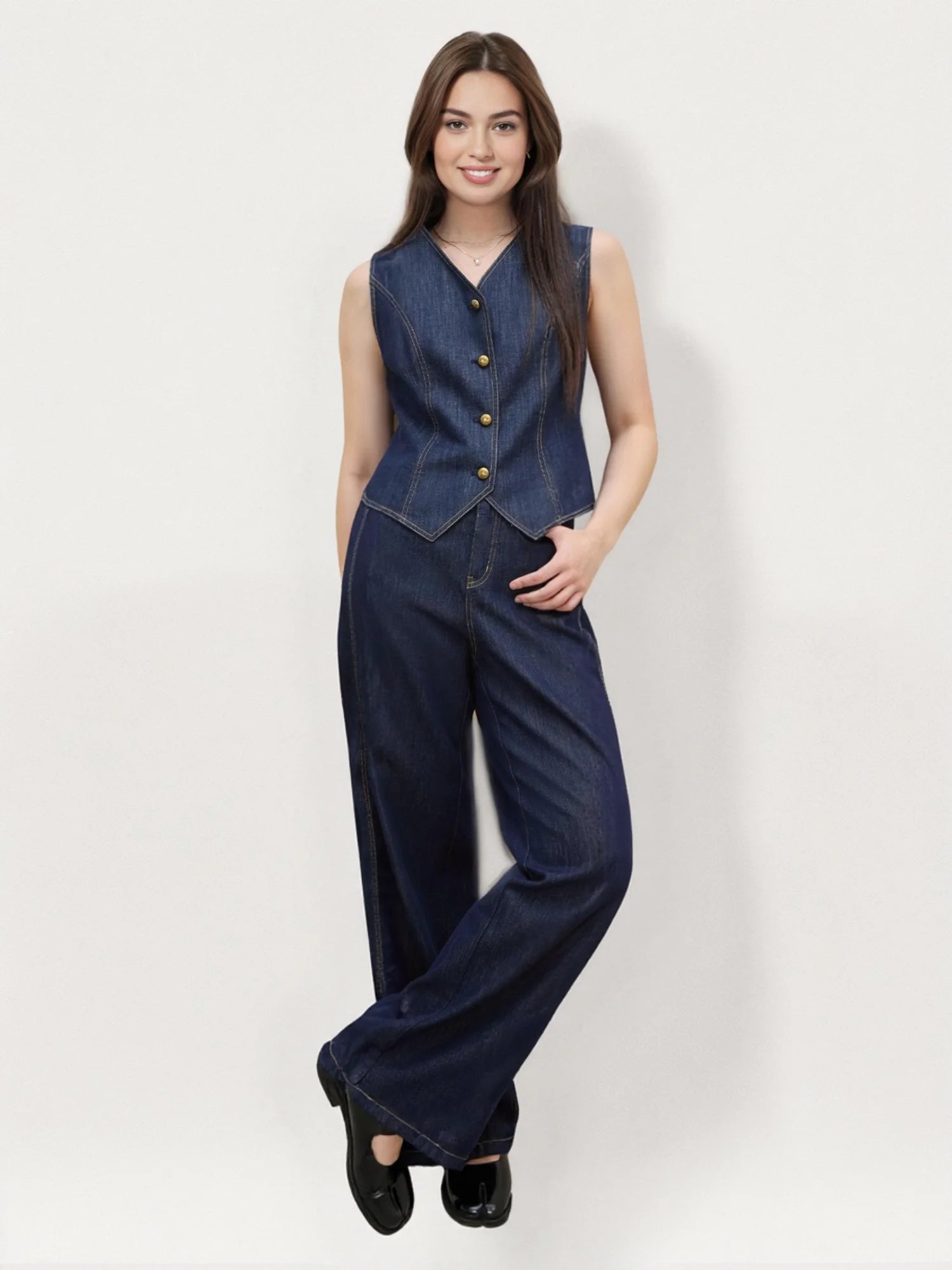 DUSHU Plus Size Contrast Stitch Denim Pants 2025 Summer Straight Leg Two-Tone Horizontal Seam Casual Chic Edgy Style Jeans