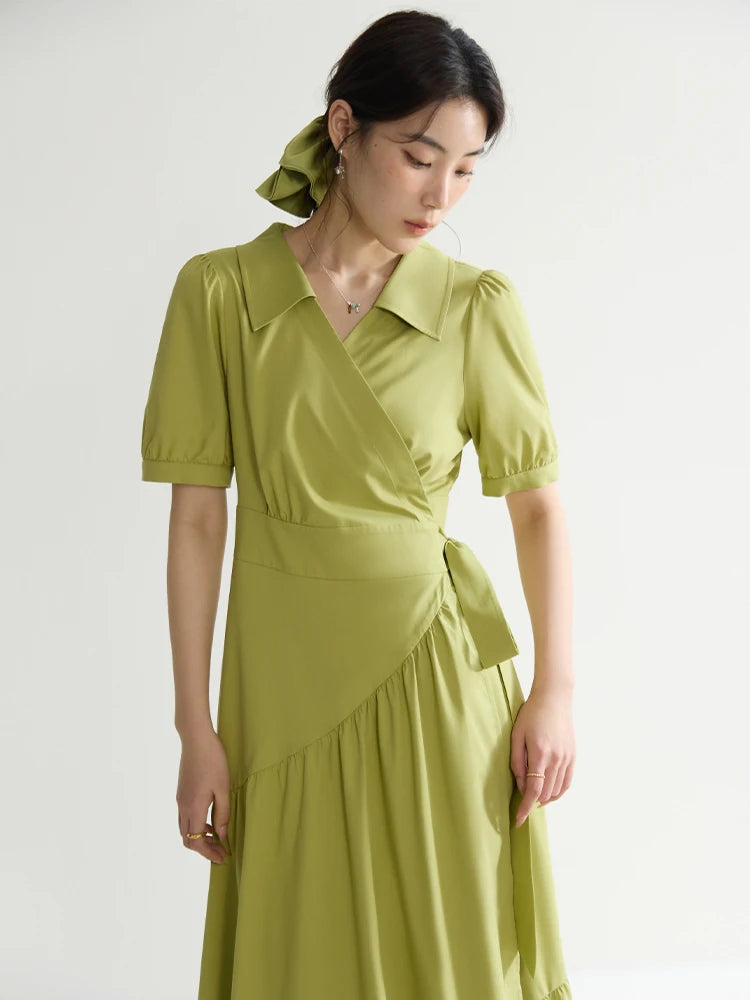 DUSHU Summer Mambo Hepburn Style Elegant Wrap Around Slim Dress for Women 2024 Summer New French Style Design Dress 24DS82317