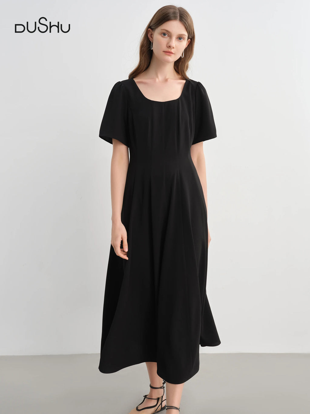 DUSHU [Line Carving Series] Fresh Three-color Gentle Temperament Dress 2025 Summer Design Dress 25DS82801