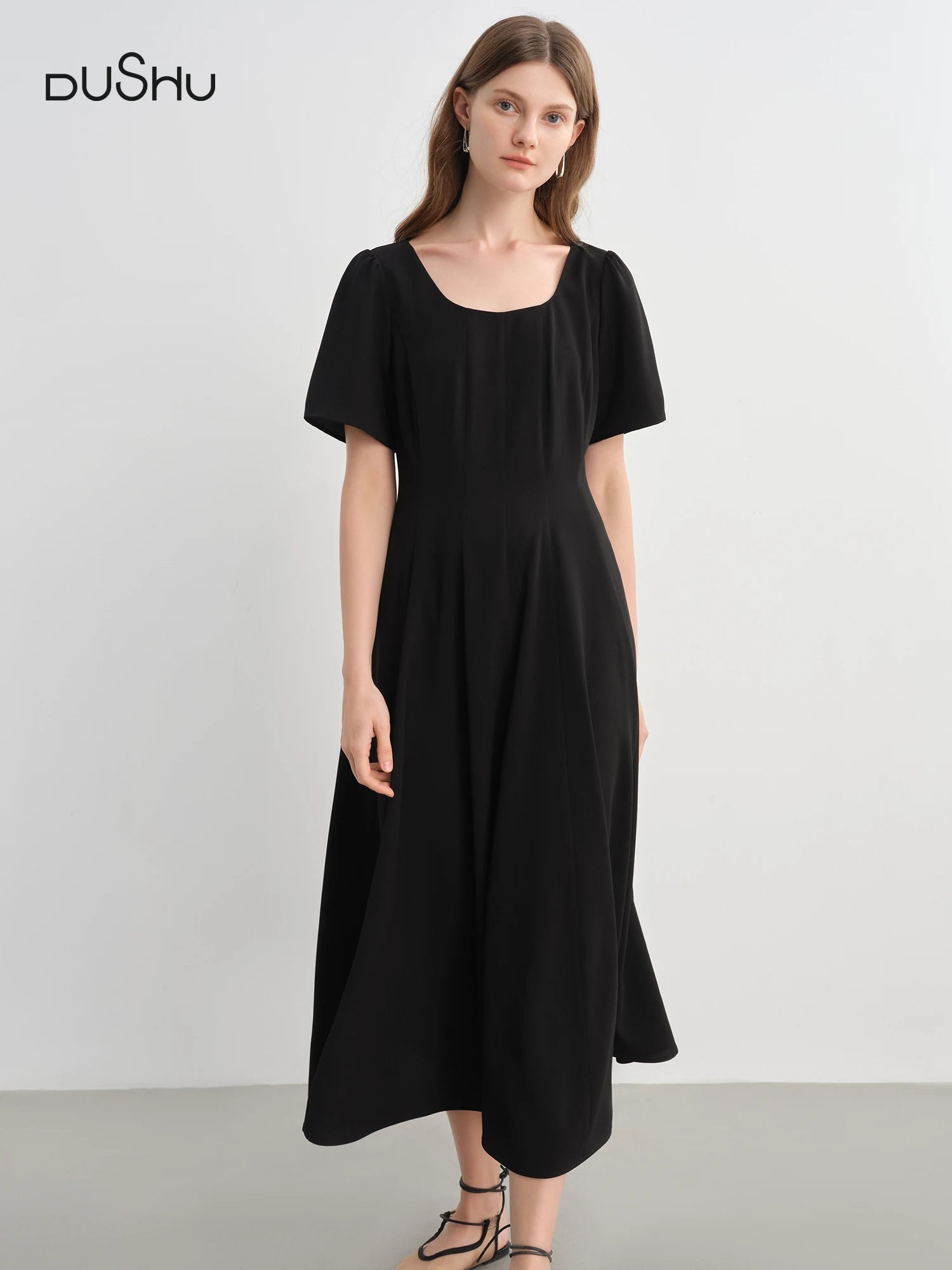 DUSHU [Line Carving Series] Fresh Three-color Gentle Temperament Dress 2025 Summer Design Dress 25DS82801