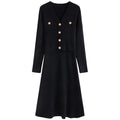 DUSHU Women's Fake Two-piece Knitted Long Dress 2024 Winter New Product Commuting Medium Long Dress for Women 24DS84154