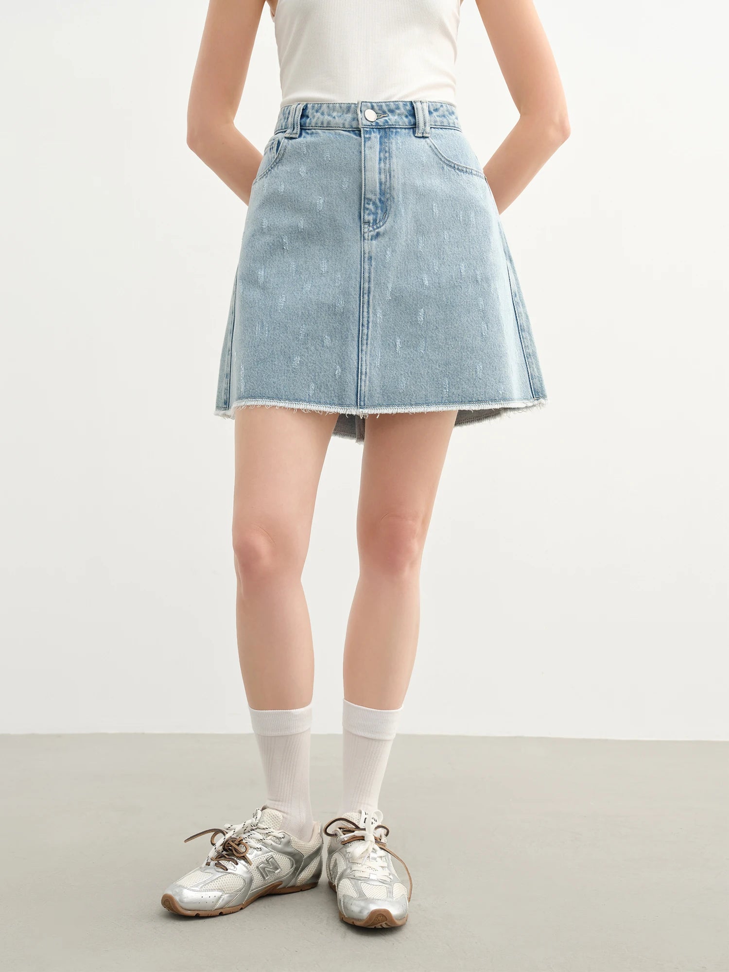 DUSHU Plus Size Women Denim Short Skirt 2025 Summer New Arrival Style Versatile Ripped High Waist Slim A-line Skirt 25DS82295