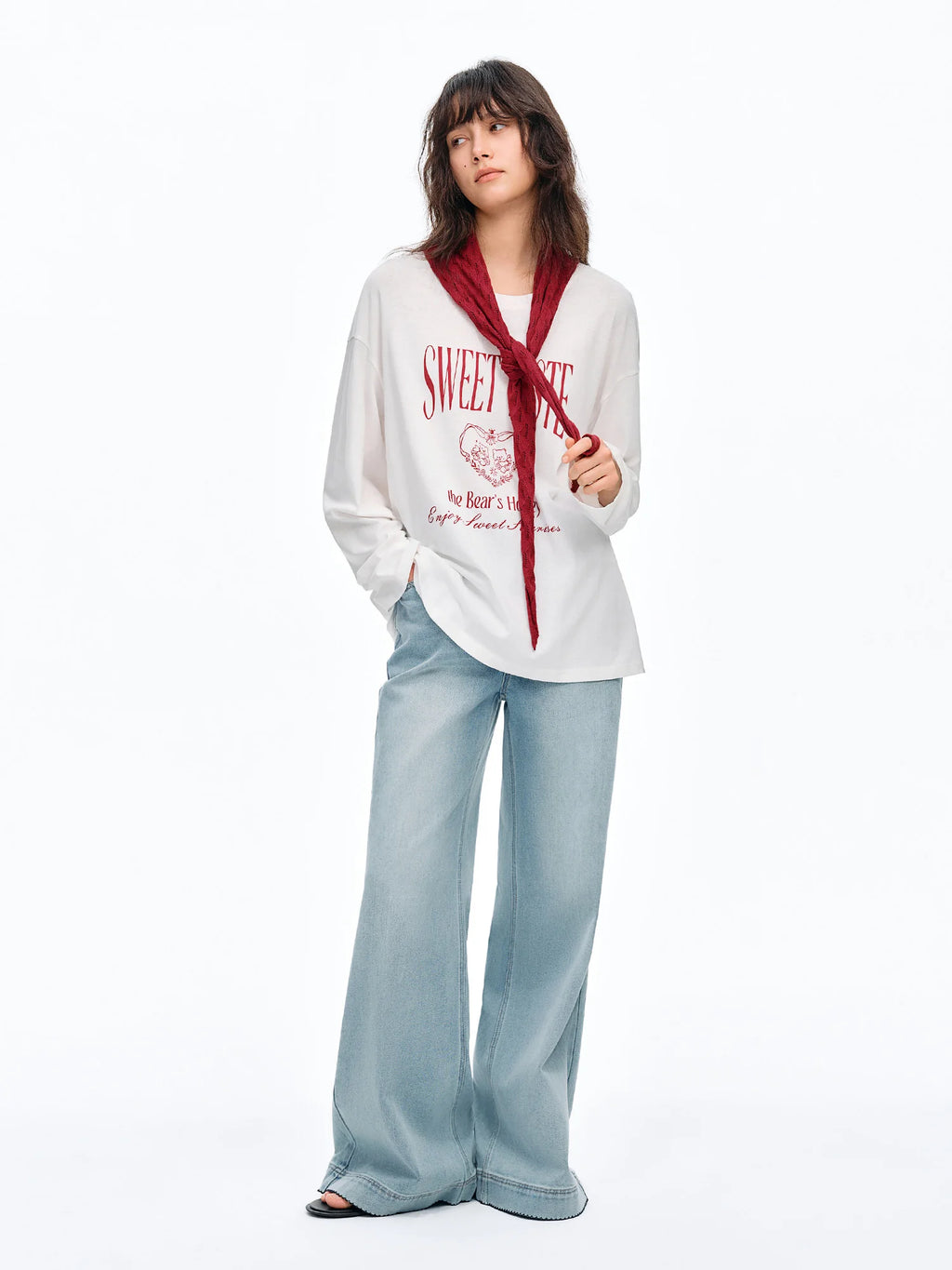 DUSHU Knitted Shawl Long-Sleeved T-Shirt 2026 Summer New Casual Two-Piece Set Letter Printed Leisure Chic Korean Trendy