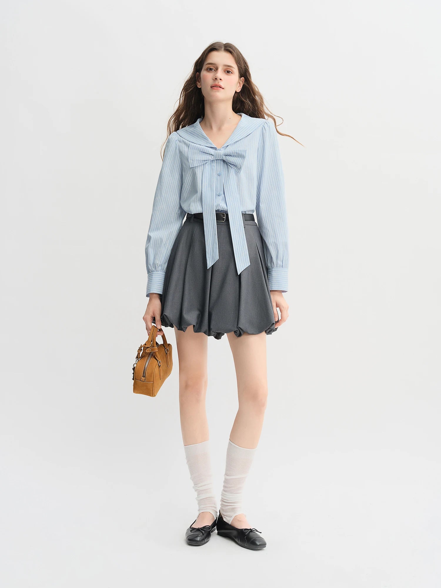 DUSHU Plus Size Ballet Style Bud Short Skirt for Women 2025 Autumn New Arrival Sweet A-line Chic Gray Skirt 25DS83079