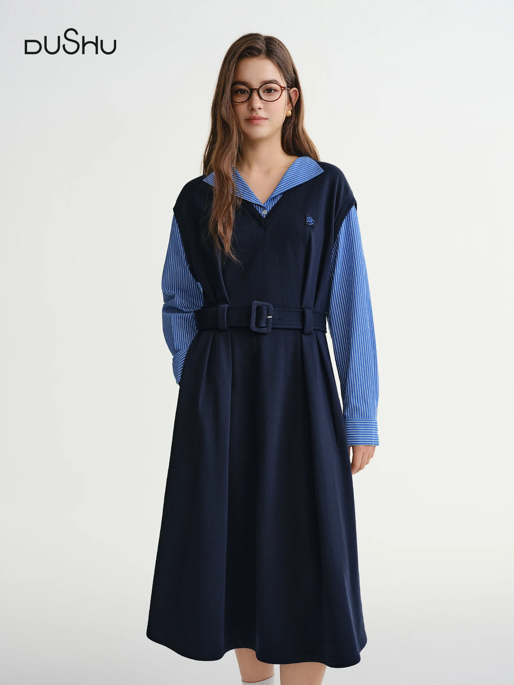 DUSHU Plus-size Women's Lazy Divine Waist-defining Sweatshirt Dress New Autumn/Winter 2025 Oversized Comfort Fit Long Sleeves
