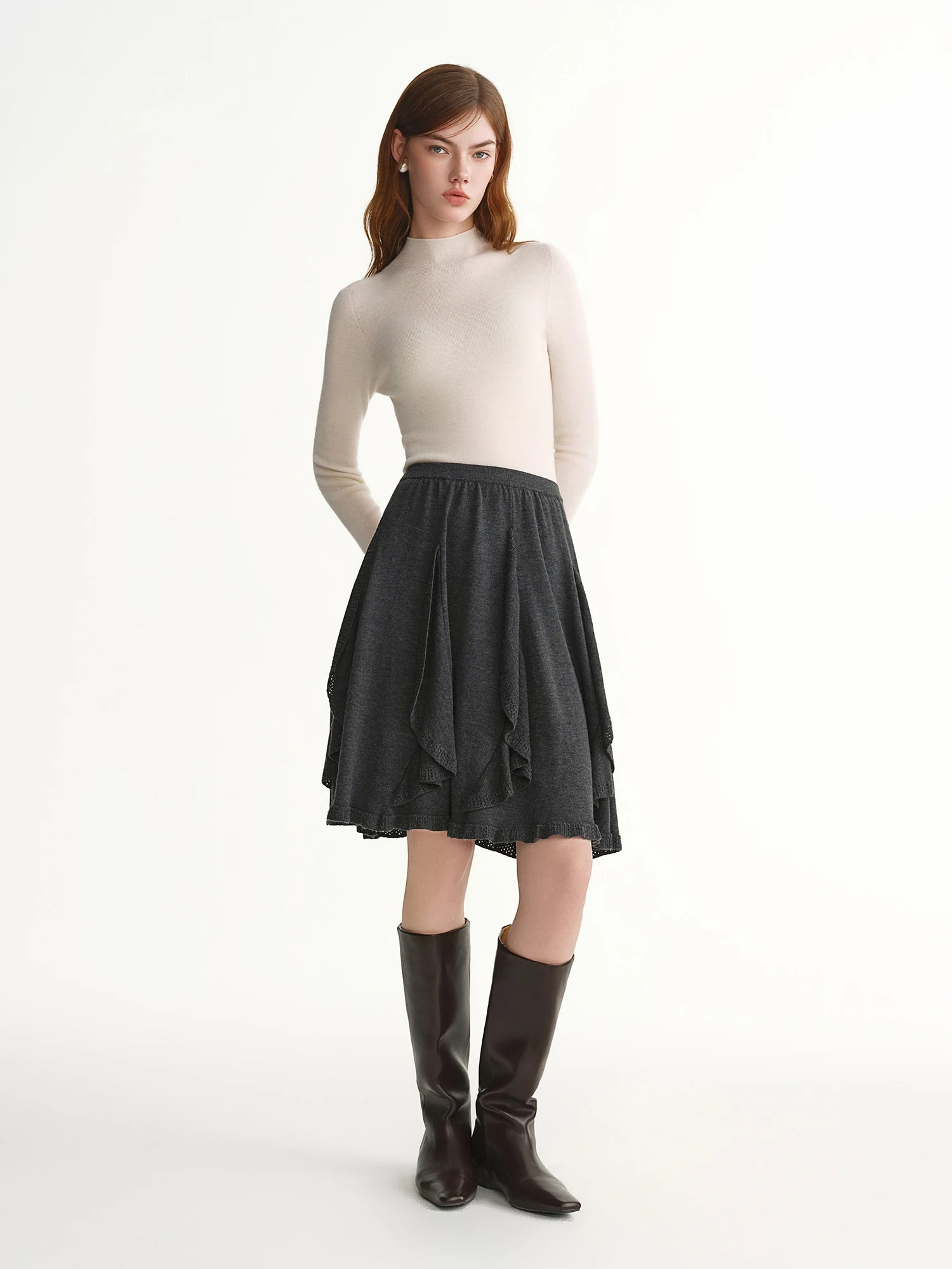 DUSHU Plus-Size Women's Melody Drifts Crochet Lace Knit Skirt 2025 Winter New Arrival Fashionable Everyday Essentials Mid Skirts