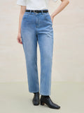 DUSHU MInimalism Style Blue High Waist Tapered Jeans For Women 2025 Slim Comfortable Elastic Chic Slim Long Pants 25DS82117