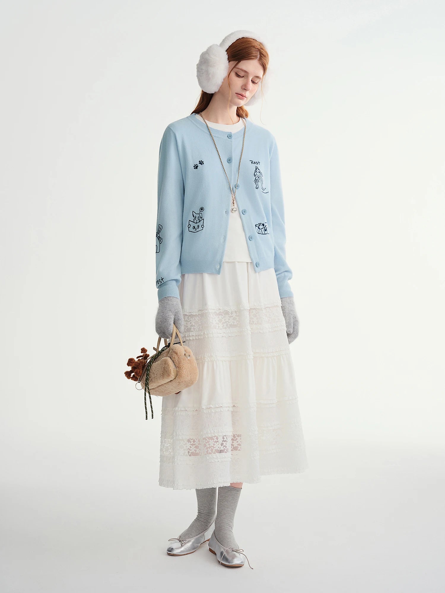 DUSHU Plus-size Women's Clothing French Style Lace Appliqué Layered Cake Skirt 2025 Autumn Winter New Arrival Half-Skirt