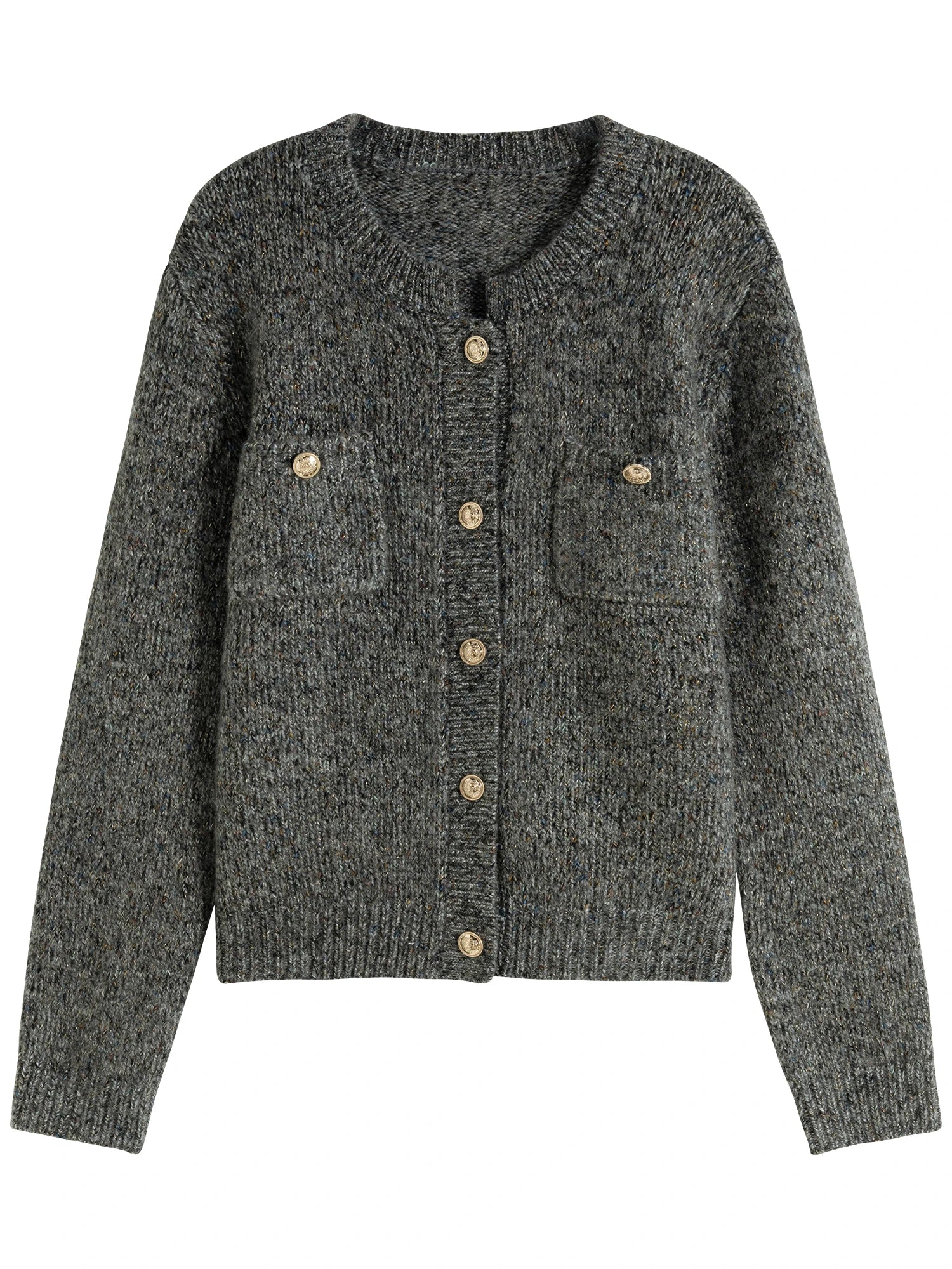 DUSHU Women's Round Neck Knitted Cardigan 2024 Winter New Product Commuting Fashion Sweater Jacket for Women 24DS84155