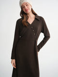 DUSHU V-neck Slant Placket Waist Knitted Dress 2025 Winter Design Dresses Women Retro Elegant Temperament European Style