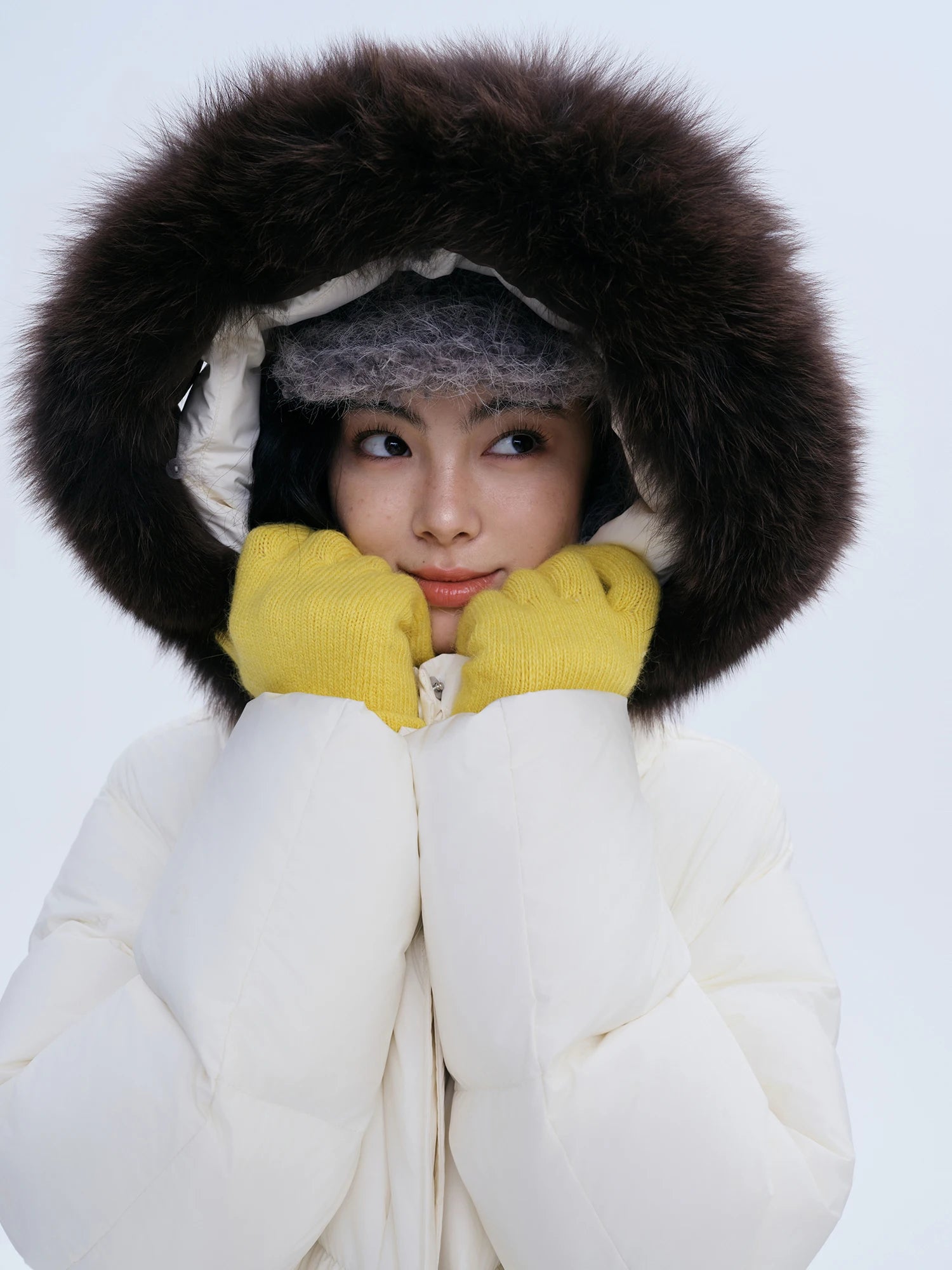 DUSHU Puff Down Jacket Long and Short Styles of Goose Down Jacket Women Fox Fur Collar 2025 Winter Outerwear Simple Commuting