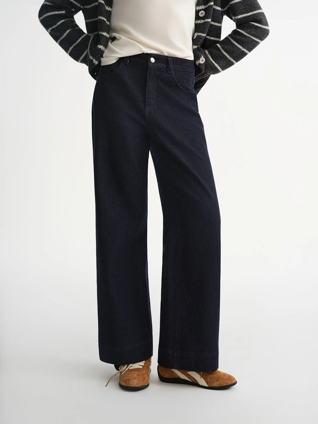 DUSHU 2025 Winter Women Herringbone Texture Straight Leg Jeans - Classic Denim Pants Comfortable Fit for Everyday Casual Wear