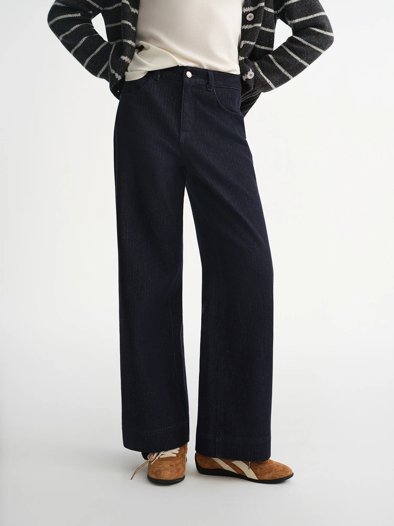 DUSHU 2025 Winter Women Herringbone Texture Straight Leg Jeans - Classic Denim Pants Comfortable Fit for Everyday Casual Wear