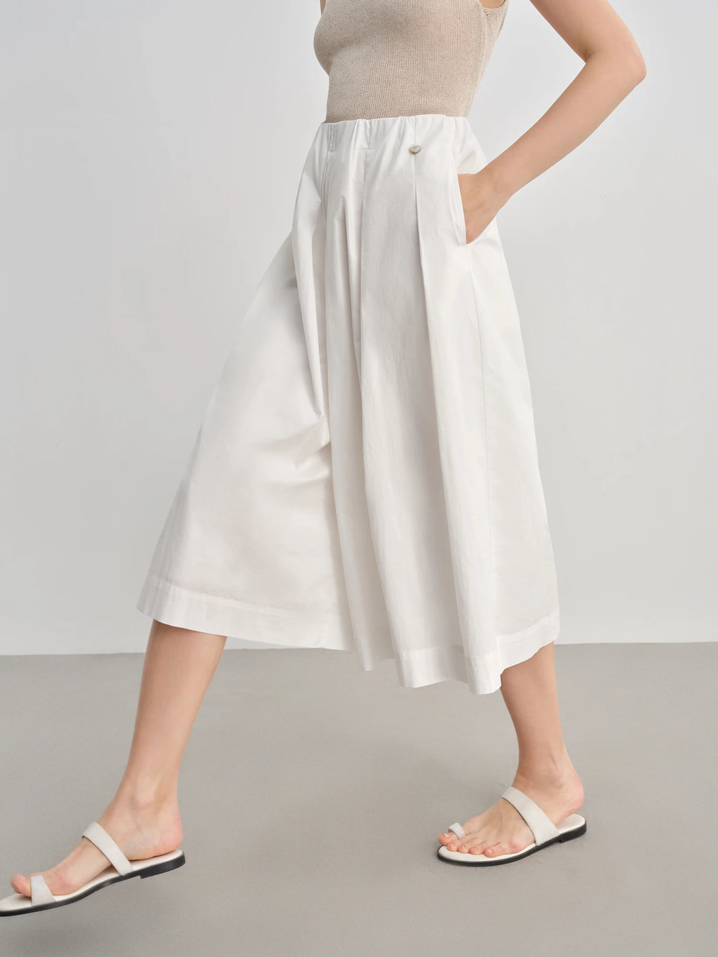 DUSHU Plus-Size Women High-Waisted Wide-Leg Casual Pants - Two-Tone Relaxed Elegance Slimming Tros for Summer 2025 New 25DS82809