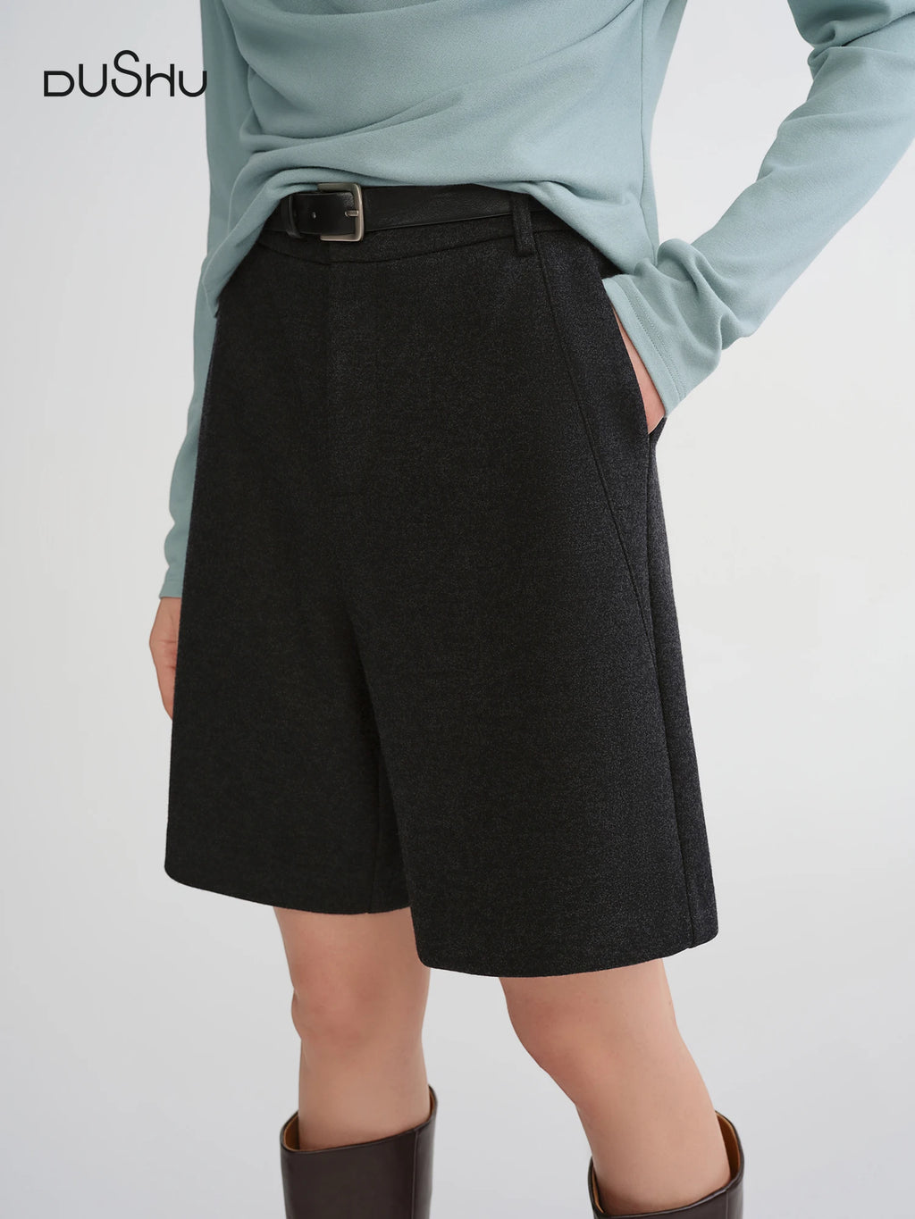 DUSHU Plus Size Women Winter Autumn Wool Blend Shorts Fashionable Versatile Simple Casual Pants Officelady Chic Outfits