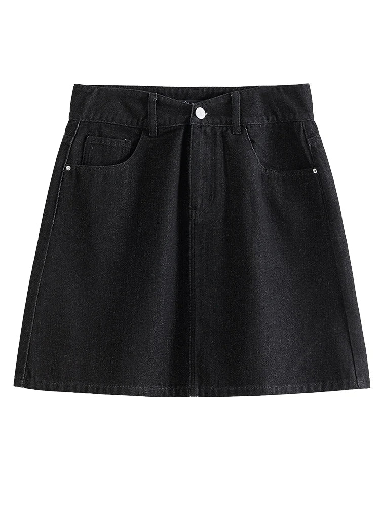 DUSHU Three Colors Simple Style High Waist Denim Skirt for Women Daily All-match 2024 Summer A-Line Skirt Female 24DS82014