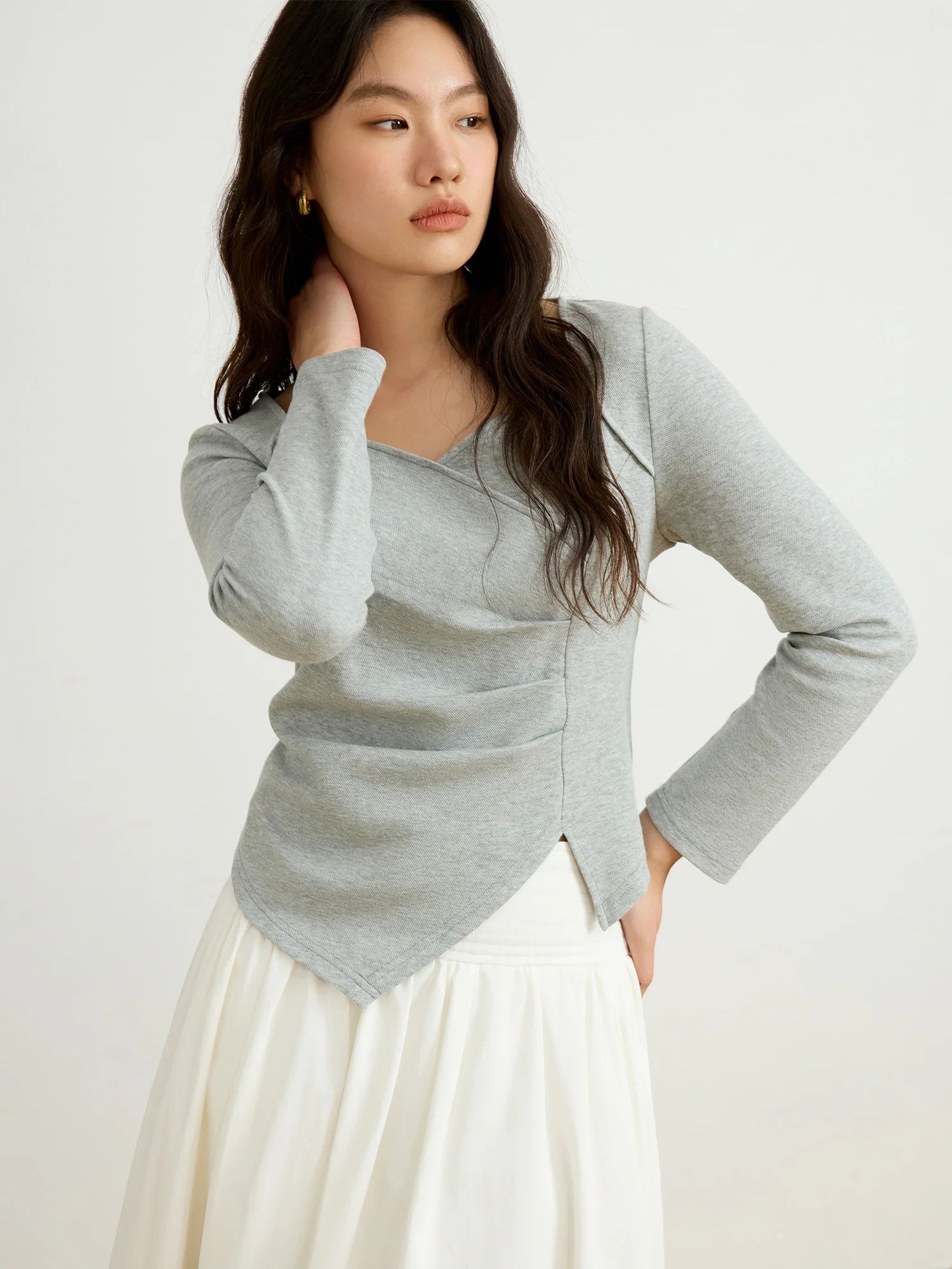 DUSHU Women Spring Long Sleeve Tops Female Slim Elasticity Pink Knitwear Casual Grey Long Sleeve T-Shirts 25DS81124