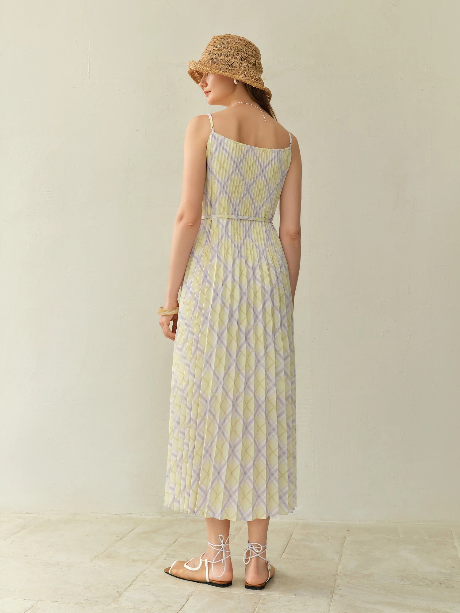 DUSHU 2025 New Arrival Plus-size Rhombus Check Strap Dress for Women - Beach Resort Style, Perfect for Curvy Girls 25DS82406