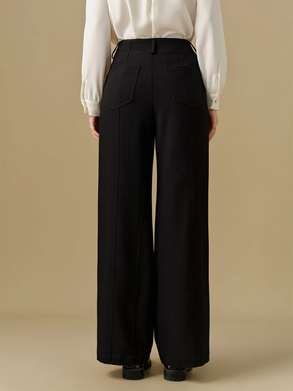 DUSHU Women Black Suit Trouser Winter Thick Straight Full Length Slightly Strech Solid Pants Office Lady Long Trouser 24DS84344