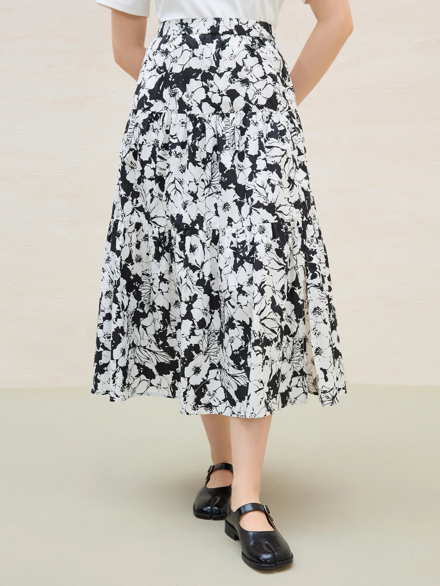 DUSHU Plus Size Women Contrasting Color Printed Umbrella Skirt 2025 Summer New Commuting Fashion All-match Long Skirt 25DS82502