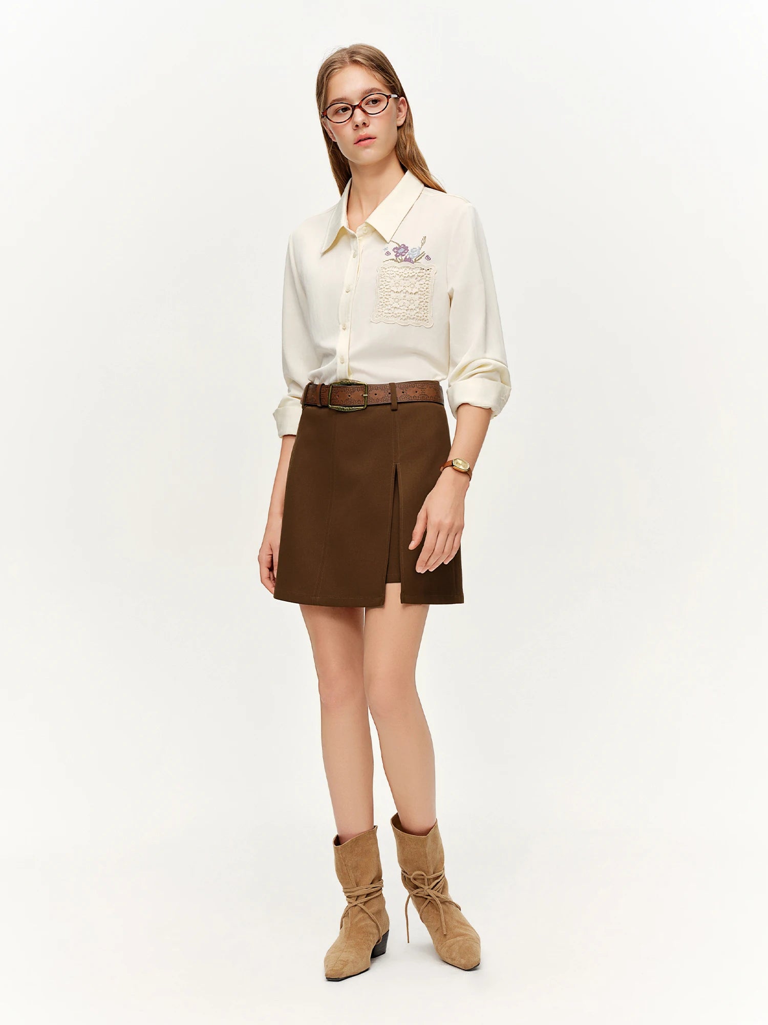 DUSHU 2026 New Spring Women's French Lazy Embroidered Blouse, White Lace Office Chic Shirt for Coquette Chic Cottagecore Style