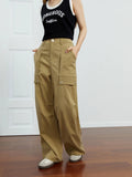 DUSHU Tooling Style Khaki Full Length Pants Pocket Decoration Women Cargo Pant Cotton Black Twill Denim Pant Female 2023 Jean