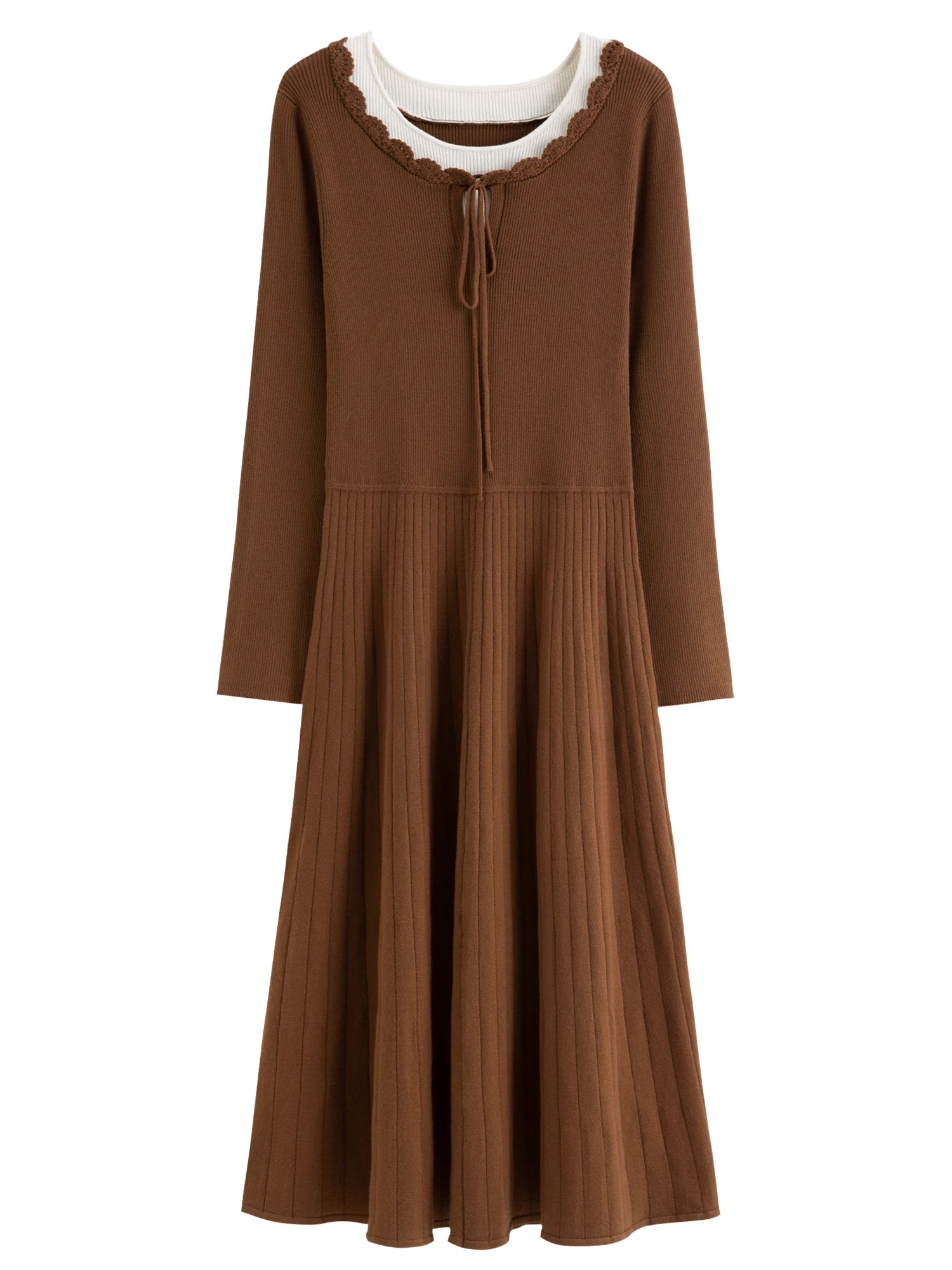 DUSHU Women's Fashion Private Romantic Color Clash Mock Two-Piece Knit Dress Elegant and Versatile Knit Dress for Curvy Women