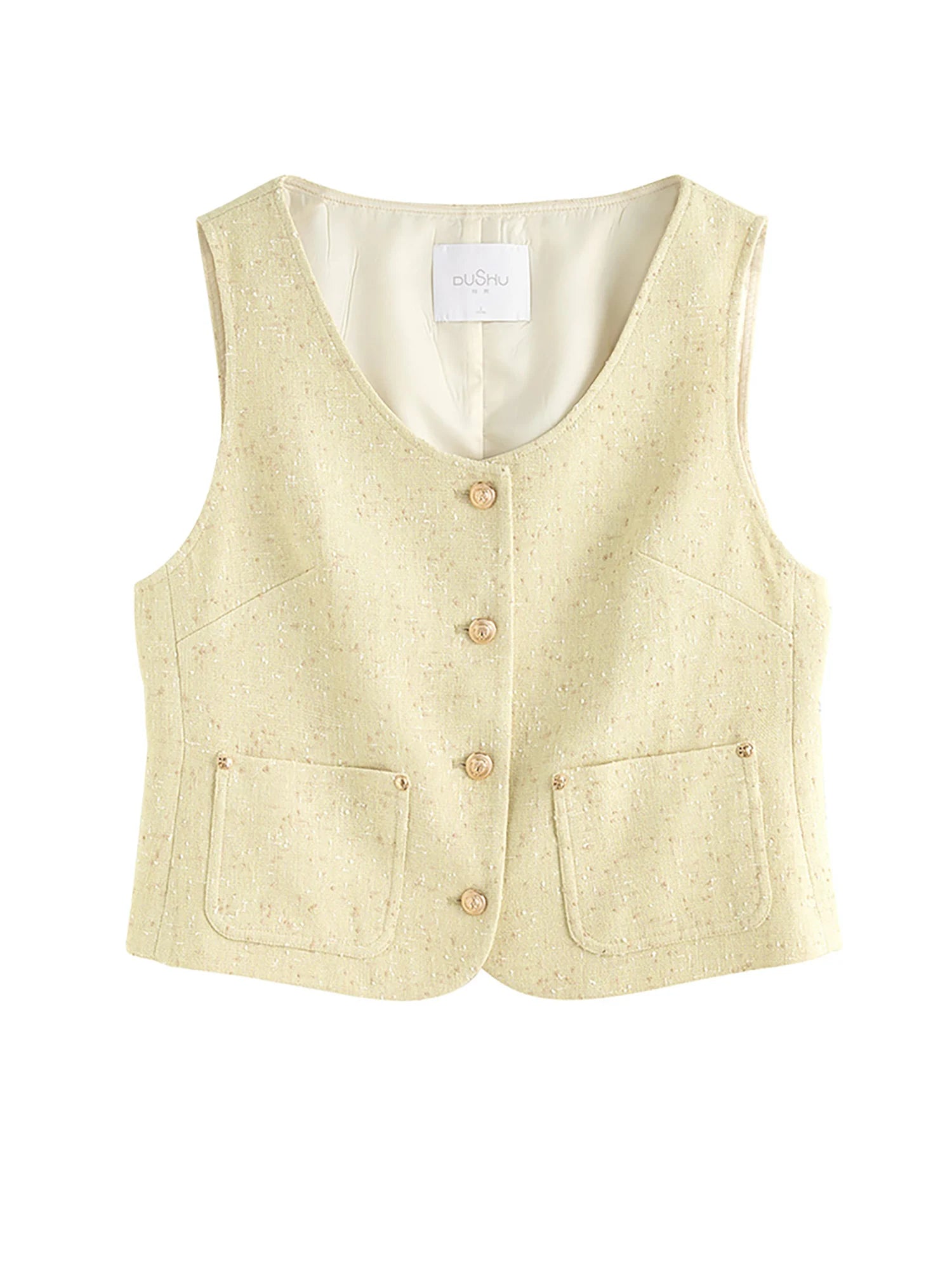 DUSHU Plus Size Shirt Skirt Vest Set For Women 2025 Spring New Design Three-pieces Yellow Suit Elegant Female Holiday Outfit