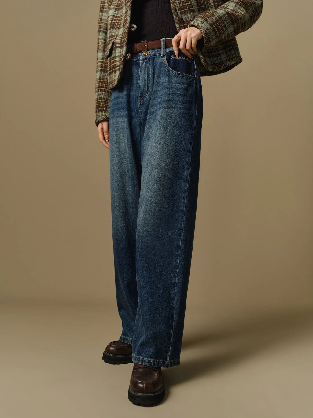 DUSHU Plus Size Women's High Waisted Straight Leg Jeans 2024 Winter Outfit New Classic Slimming Denim Pants 24DS84212