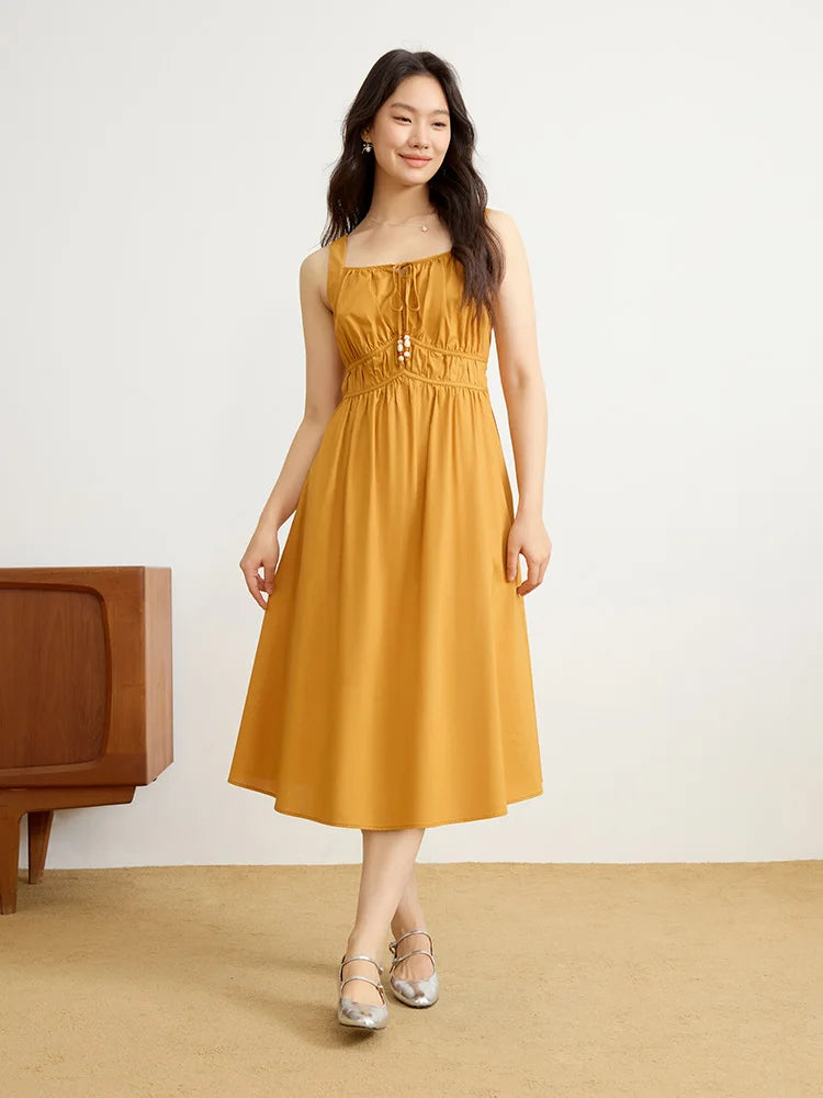 DUSHU French Style Beaded Strappy Suspender Dress For Women 2025 Spring Summer Pear-shaped Fresh Sleeveless Long Skirt 25DS81213