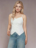 DUSHU Plus Size Lace Strap Chic Top For Women 2025 Spring New Design Elegant Style White Vest Holiday Female Outfit 25DS81130
