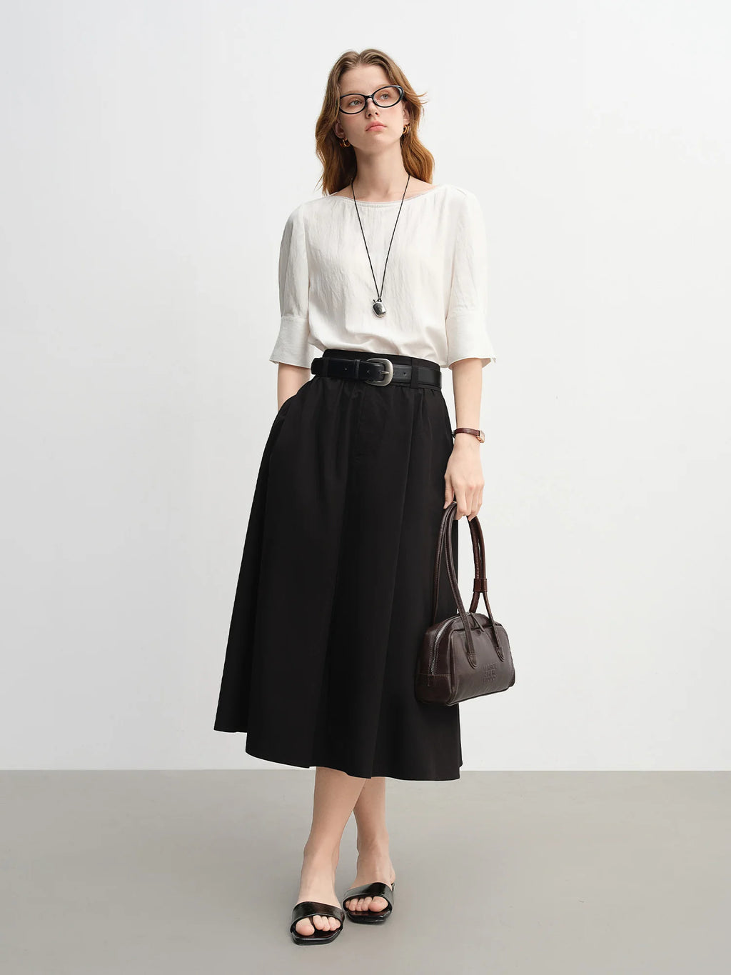DUSHU One-shoulder commuter shirt 2025 autumn new simple loose split three-quarter sleeve top 25DS83195