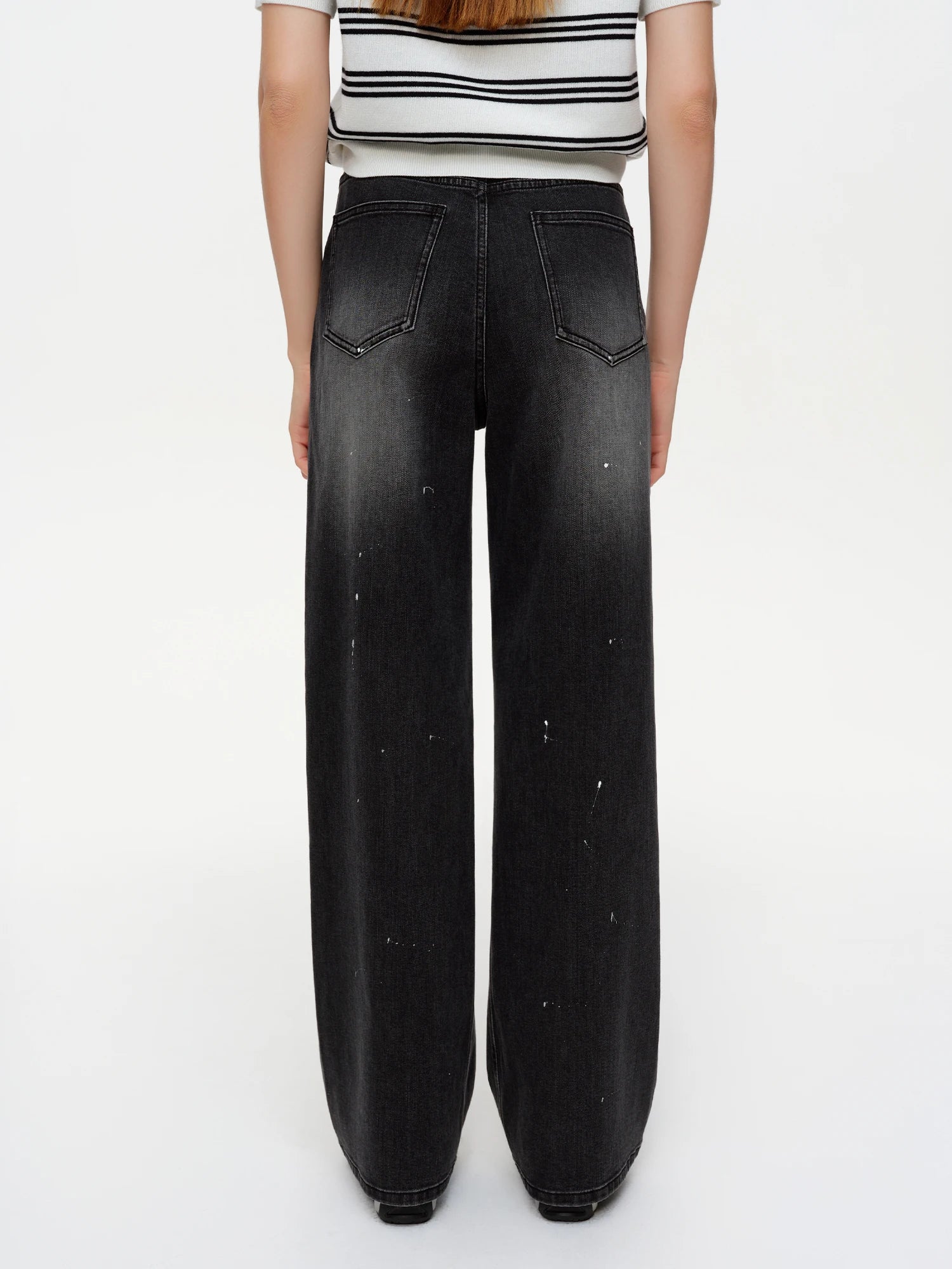DUSHU 【Ink-Blotted Vintage-Style Jeans】2026 Spring New Arrival Slim-Fit Straight-Leg for Women Floor Lenghth Straight leg jeans